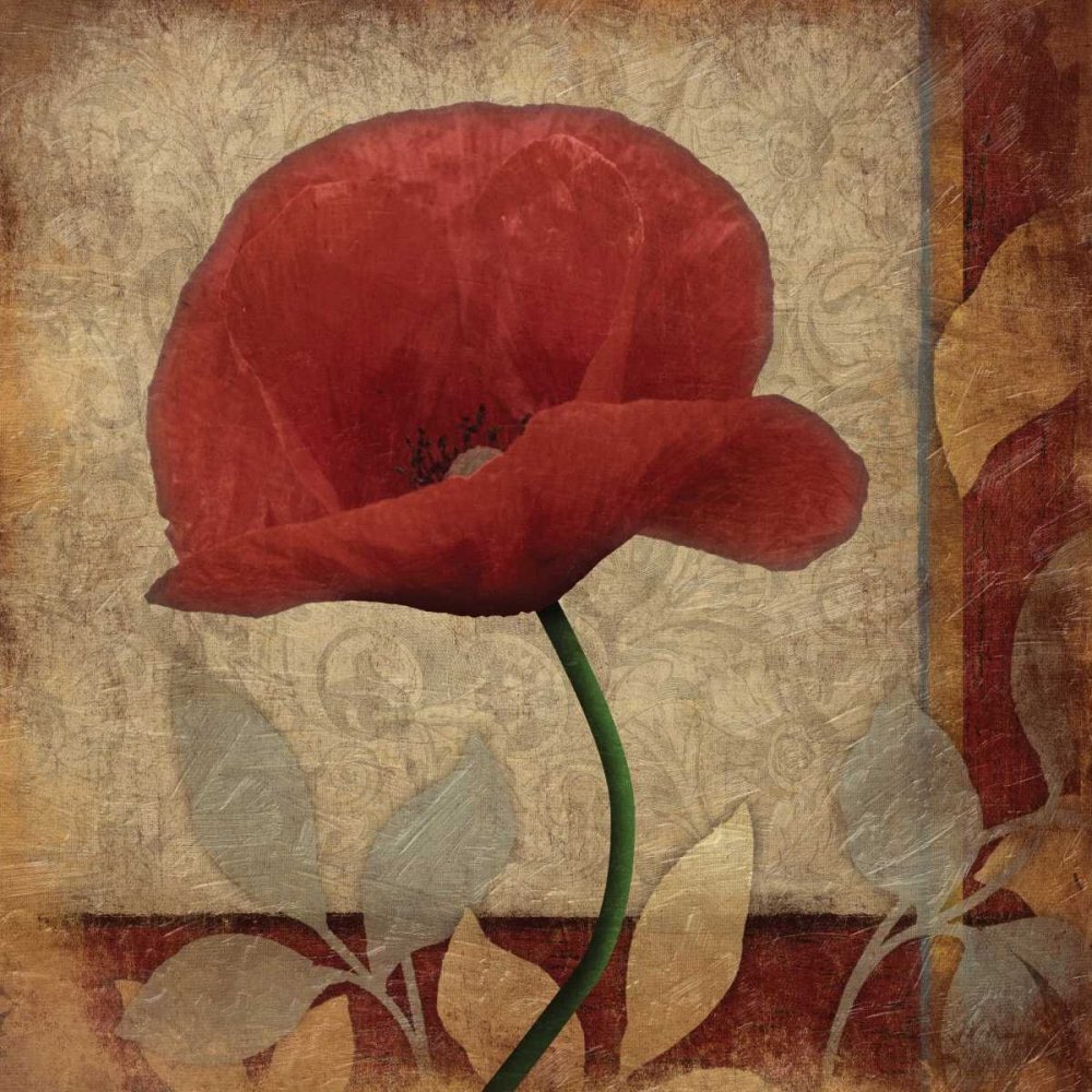 Jace Floral Poppies Patch Grey Art Print on Paper - 37x37 Inch Fine Art Image for Framing, Wall Decor - Perfect for Living Room, Bedroom & Office