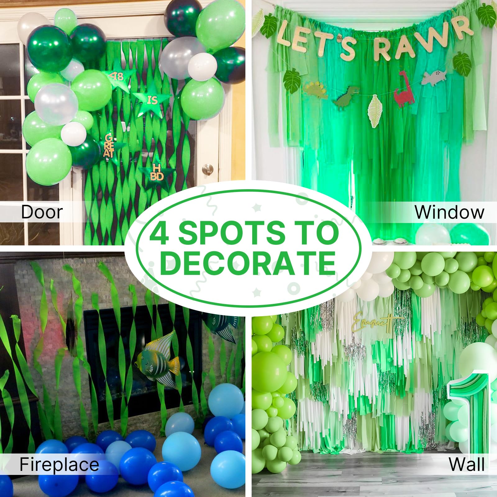 PartyWoo Crepe Paper Streamers - 10 Rolls (820ft) Light Green Party Decorations for Birthday, Wedding & Baby Shower - 1.8