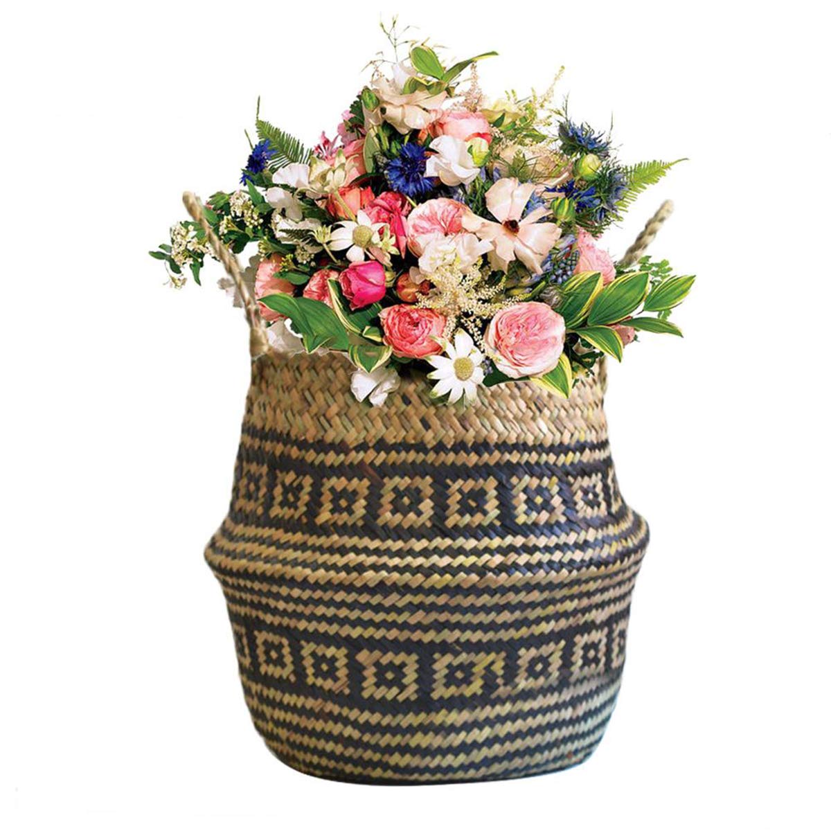 SOONHUA Woven Seagrass Storage Basket - Foldable Handles for Laundry, Toys & Organizing | Eco-Friendly Plant Pot & Home Decor | Perfect for Nursery, Bathroom & Closet Storage