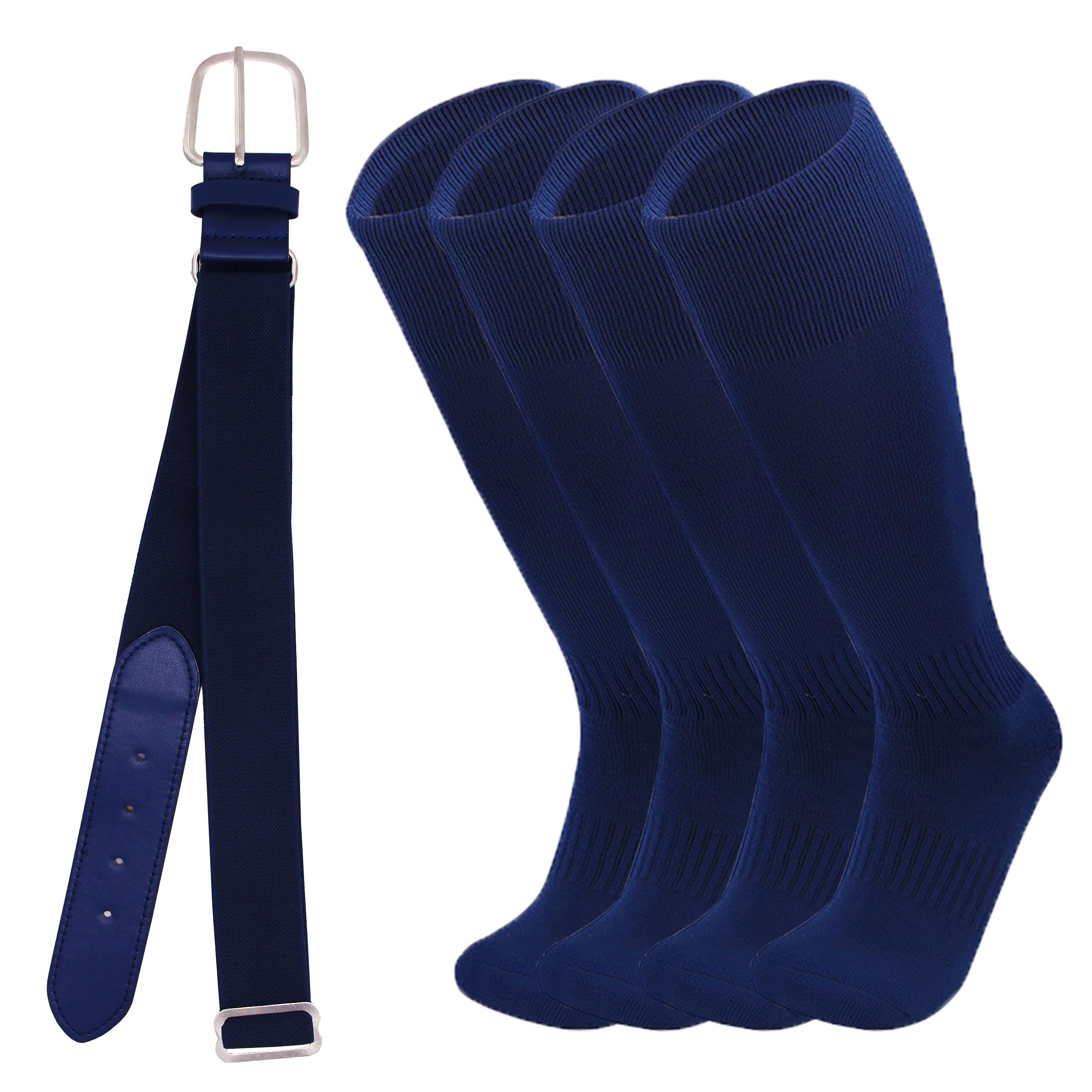 XTBPQMX Baseball & Softball Socks with Belt Set - 2 Pairs Cushioned Athletic Socks + Adjustable Belt for Men & Women - Perfect for Baseball, Softball, Soccer & Multi-Sport Activities