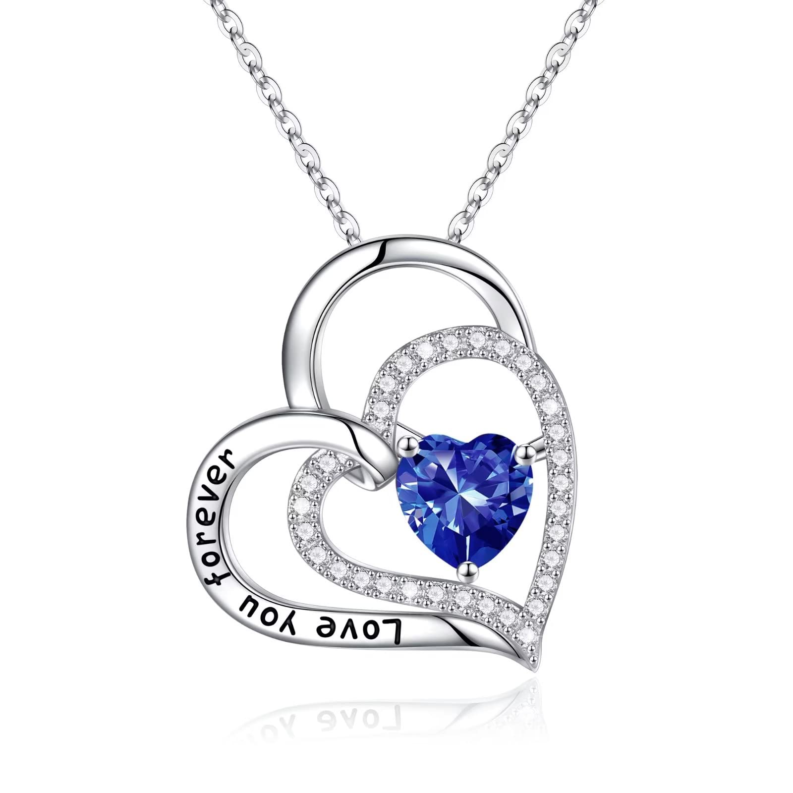 Heart Birthstone Pendant Necklace for Women - S925 Sterling Silver Love You Forever Jewelry with Birthstone | Anniversary, Christmas, Valentine's Day, Mother's Day & Birthday Gift for Her, Mom, Sister | Perfect for Romantic Occasions & Special Celebrations