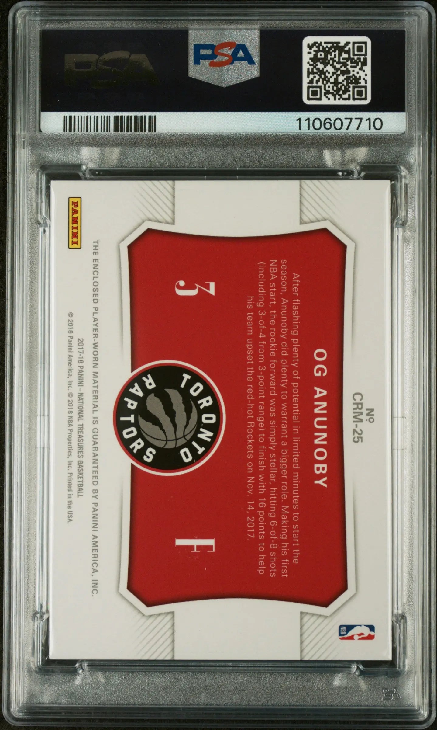 2017 Panini National Treasures Colossal Rookie Materials OG Anunoby NBA Basketball Card PSA 9 /99 - Perfect for Collectors, Sports Memorabilia Display & Investment