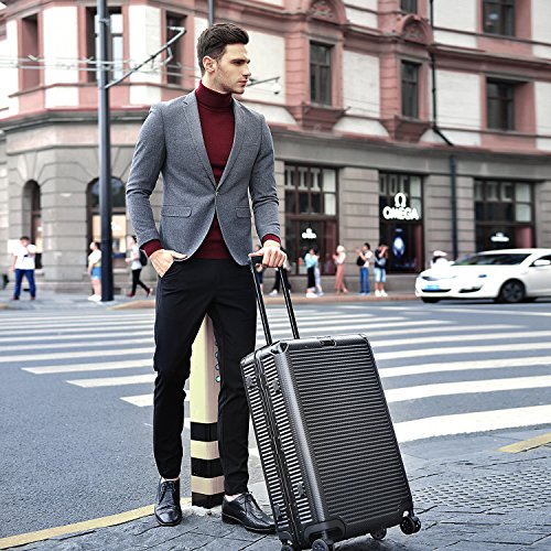 Durable 24 Inch Black Aluminum Frame PC Hardshell Spinner Suitcase with TSA Lock | Lightweight Luggage for Travel, Business Trips & Vacations