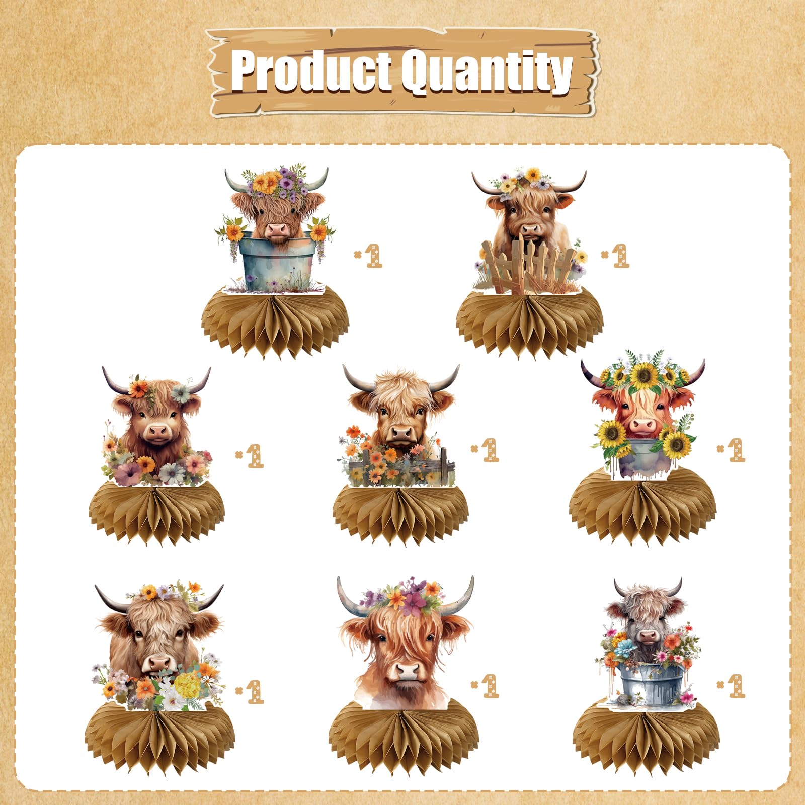 Highland Cow Party Decorations Set - Chic Brown Farm Animal Birthday & Baby Shower Table Centerpiece with Honeycomb Flowers | Perfect for Farm-Themed Parties, Rustic Weddings, and Nursery Decor