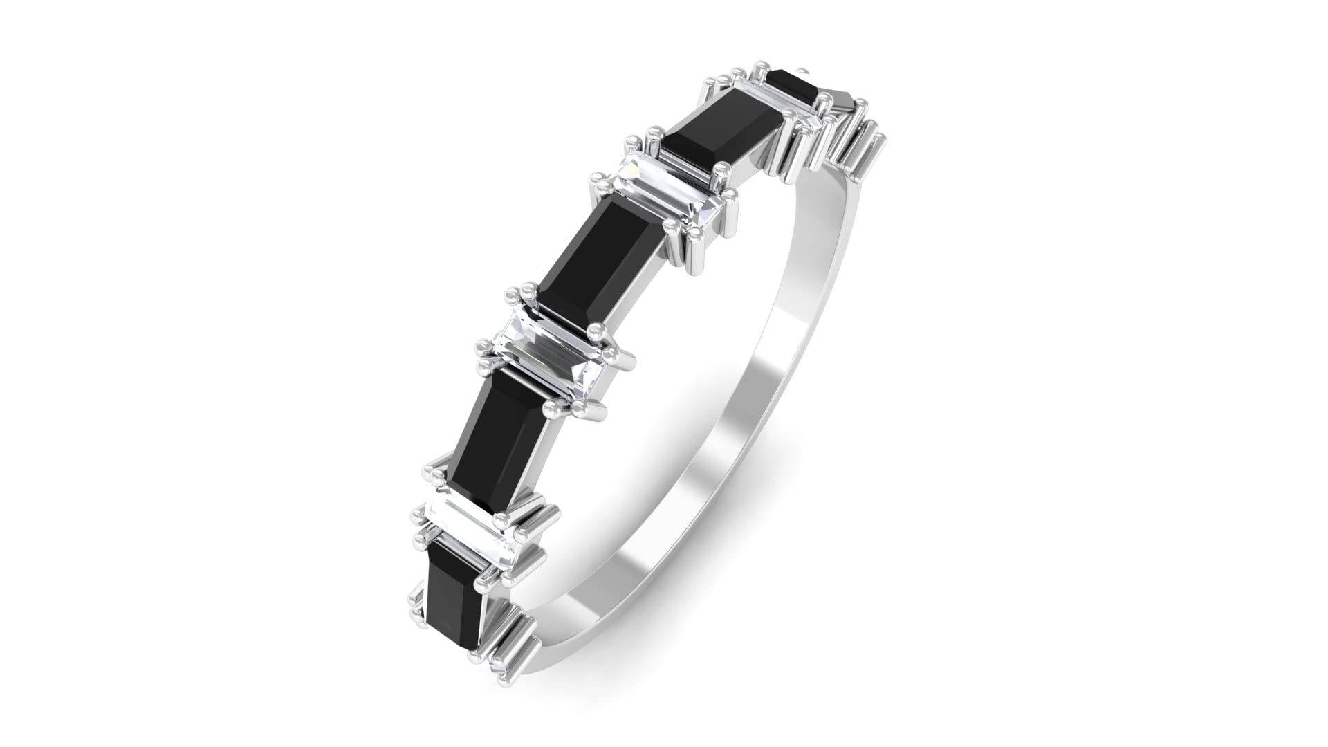 1/2 CT Black Onyx & Diamond Half Eternity Ring - 14K Solid Gold Baguette Cut Onyx & Diamond Wedding Band for Women - Elegant Jewelry Gift for Anniversary, Engagement & Special Occasions