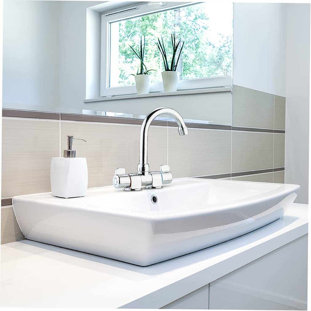 Kavolet Foldable Two Handle Kitchen Sink Faucet with Rotating Spout - Hot and Cold Water Mixer Tap in Stainless Steel for RV, Motorhome & Travel Trailer - Perfect for Compact Spaces & Outdoor Cooking