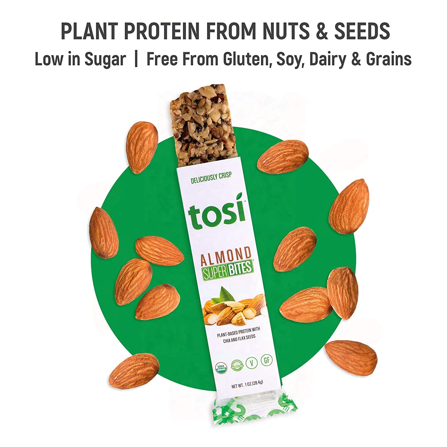 Organic SuperBites Vegan Snacks - Almond Flavor, 1 Oz Pack | Healthy Plant-Based Protein Snack for On-the-Go, Work, School & Travel | Gluten-Free, Non-GMO, Dairy-Free