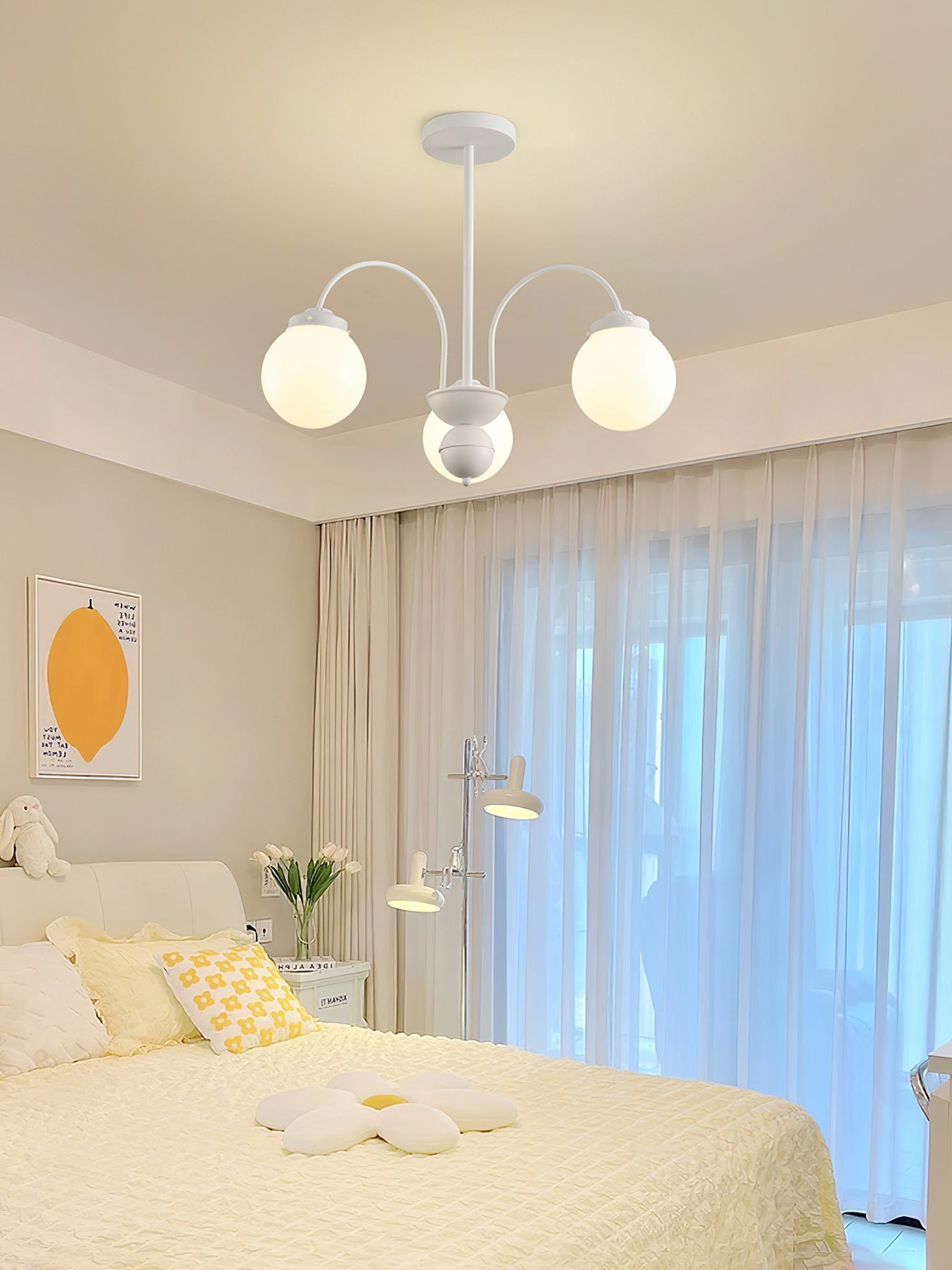 Elegant Cream Glass Ball Chandelier - Modern Crystal Ceiling Light Fixture for Dining Room, Bedroom & Living Room Decor