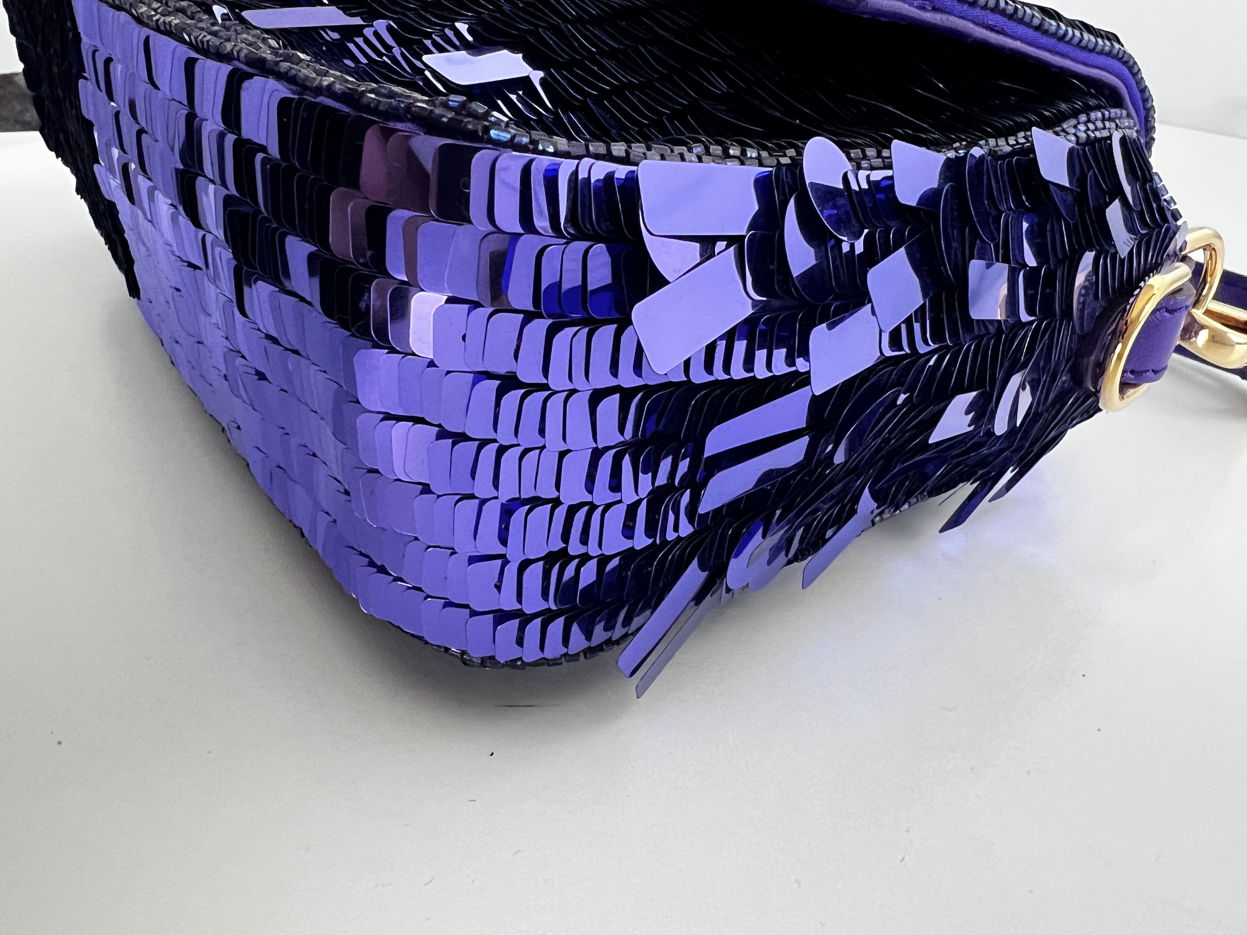 Fendi Purple Sequin Baguette Bag - Luxury Designer Shoulder Purse for Women | Perfect for Parties, Weddings & Evening Events