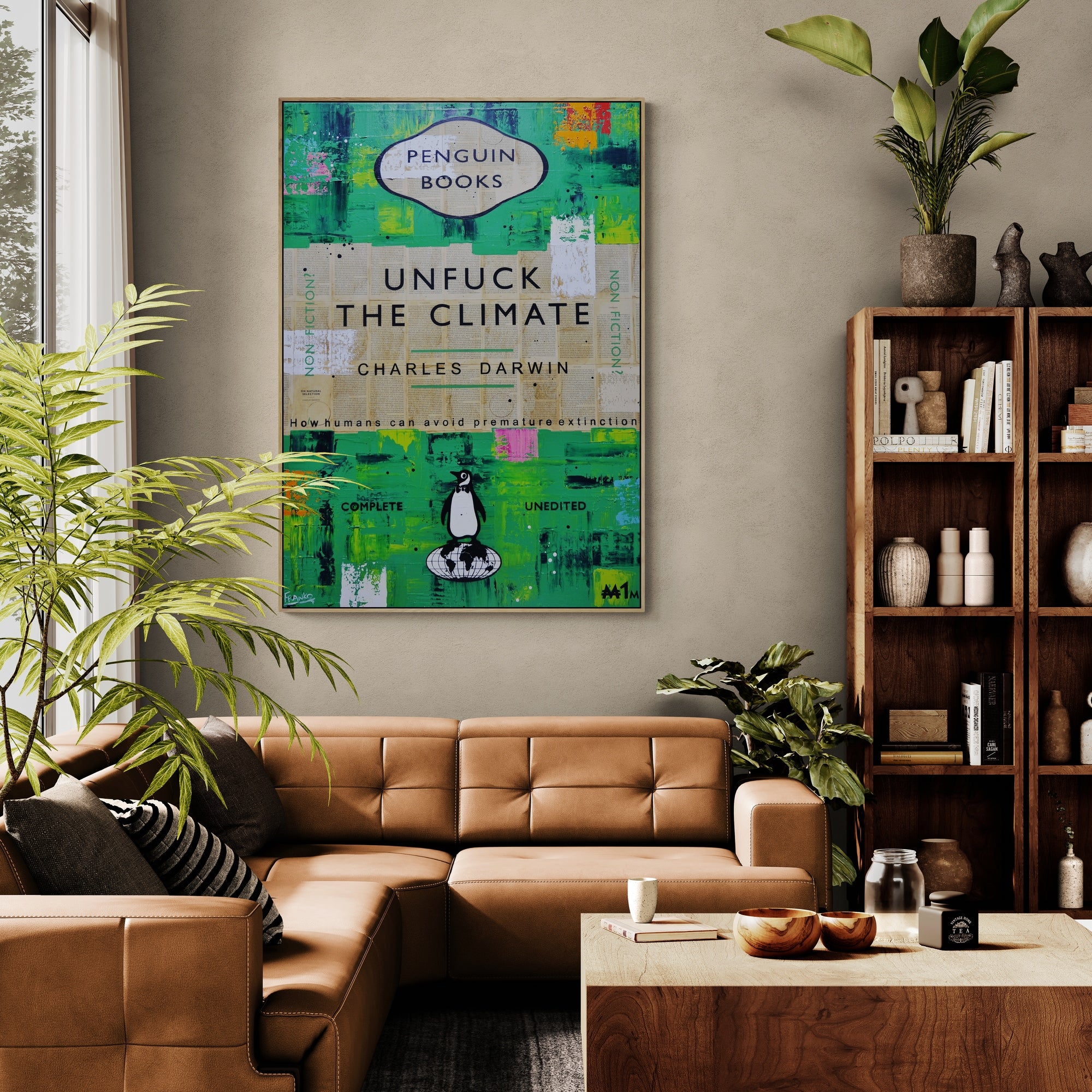 Natural Selection 140cm x 100cm Unfuck The Climate Urban Pop Art Canvas Painting - Perfect for Book Club Decor, Living Room Wall Art & Eco-Conscious Home Decor