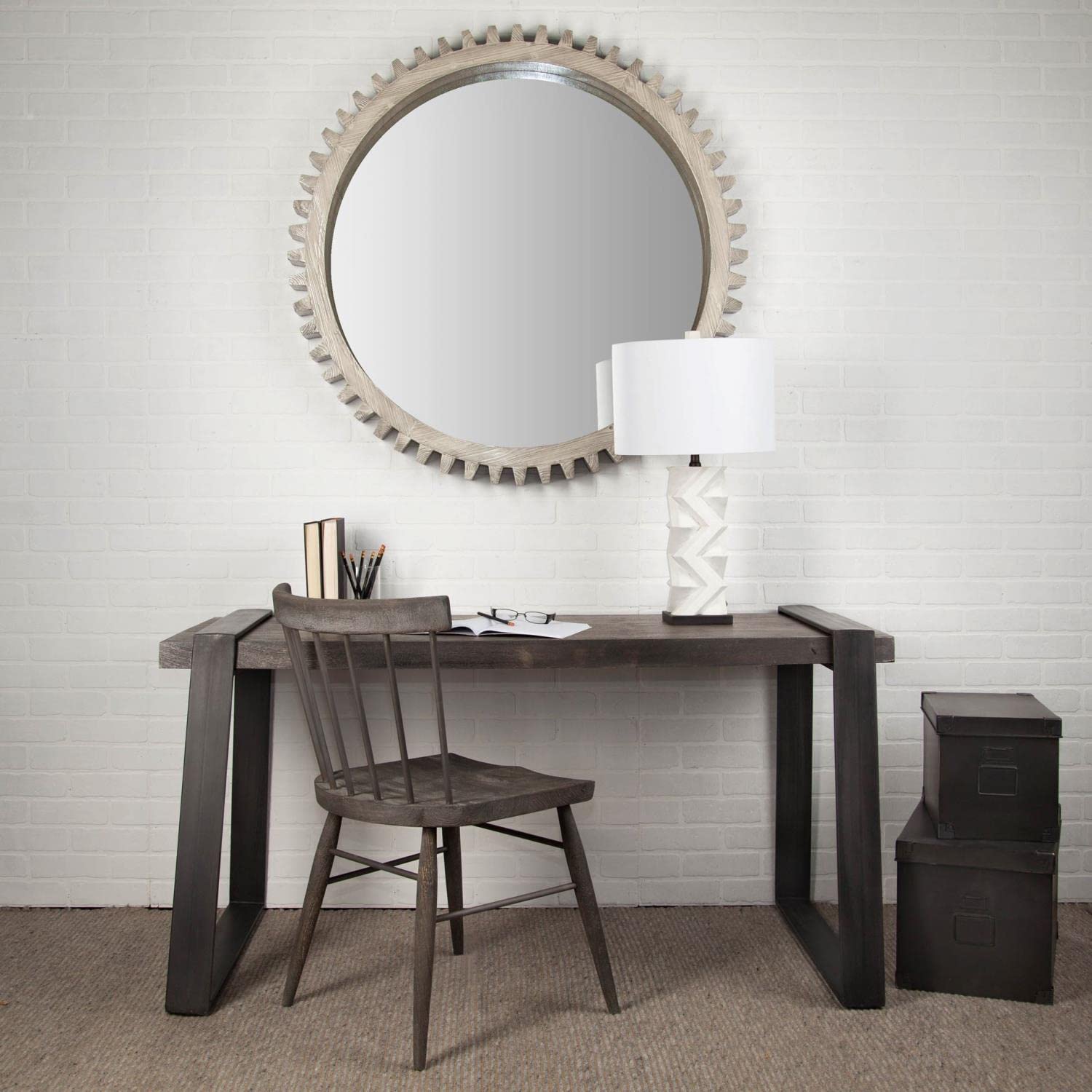 Mercana Cog IV Grey Wash Wall Mirror with Cross Design - 44