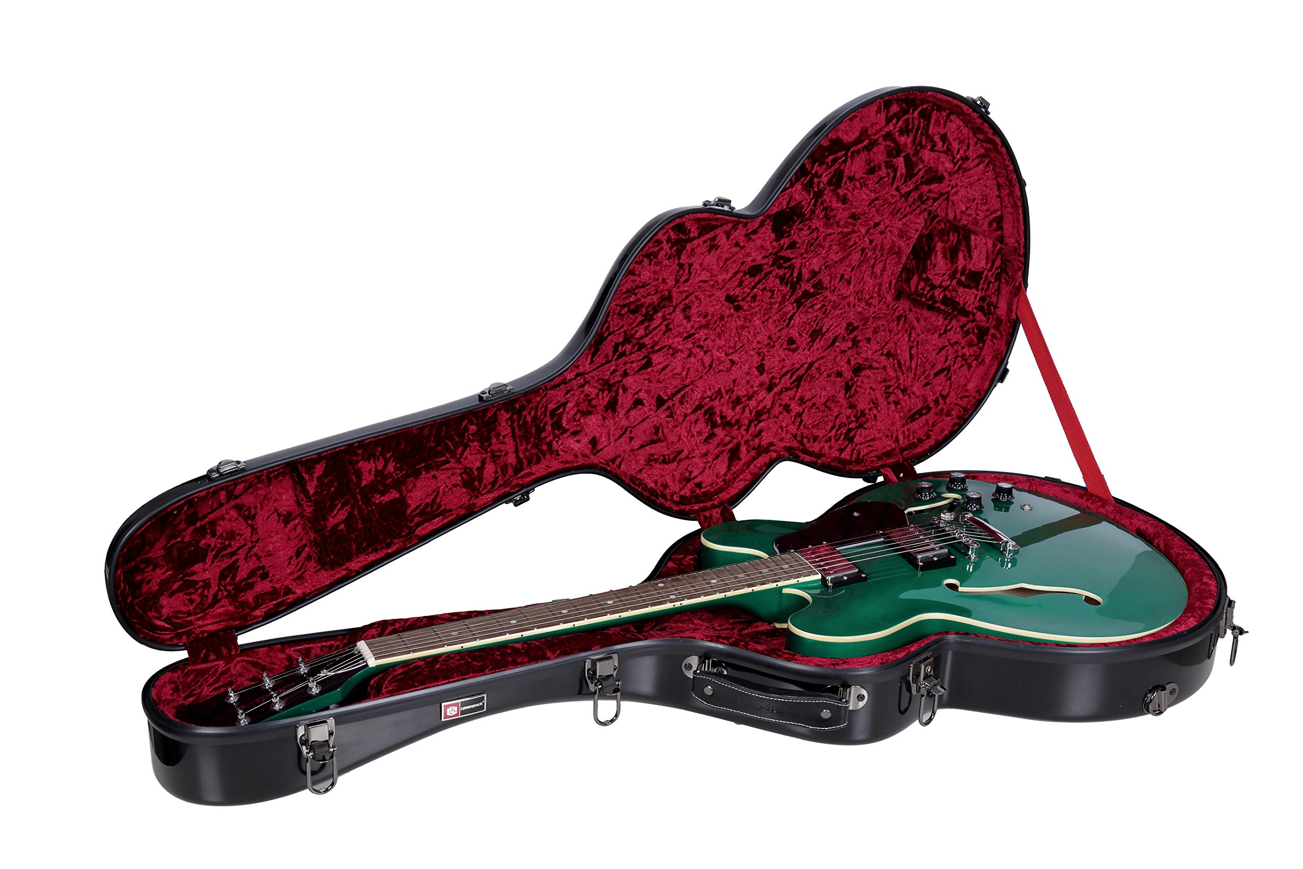 Premium Crossrock 335 Style Guitar Case - Durable Fiberglass Hard Shell with Comfortable Backpack Straps, Black (CRF1000SABK) | Perfect for Travel, Gigging & Professional Musicians