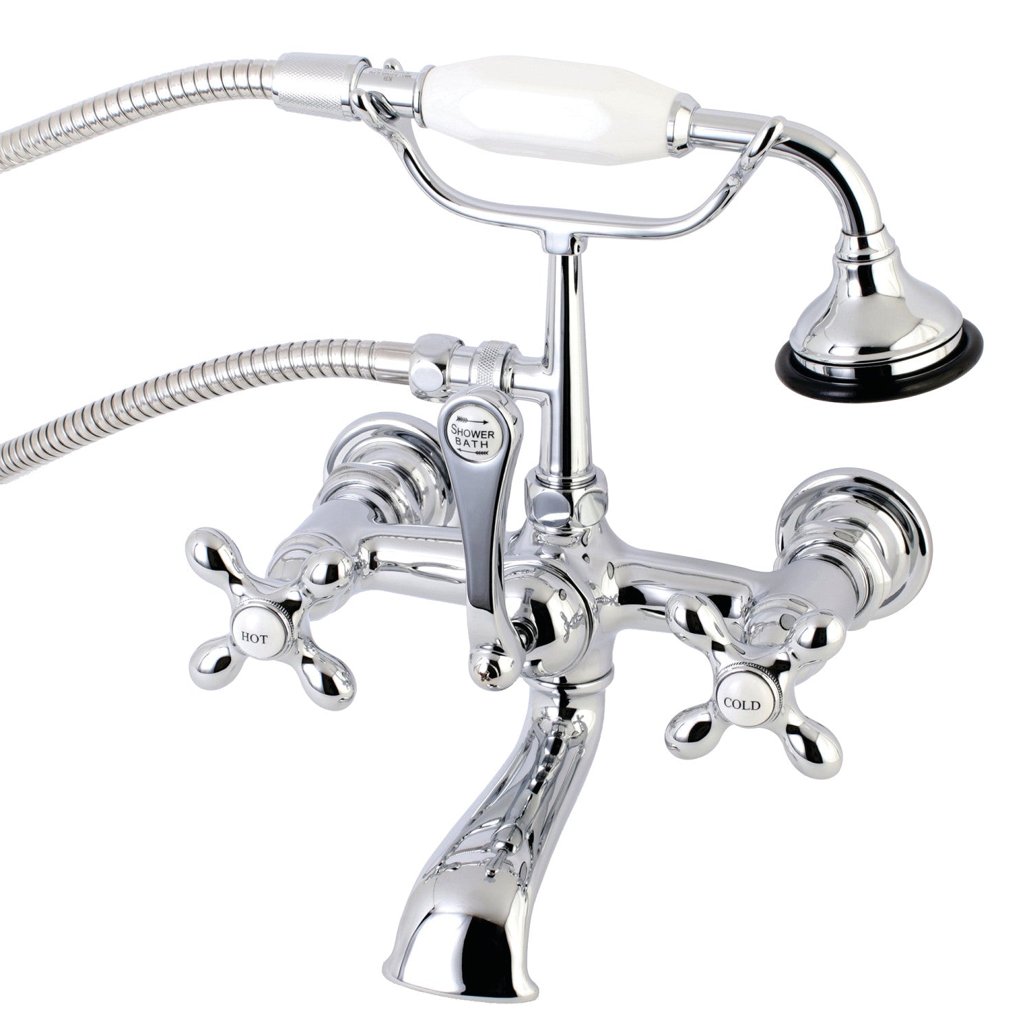 Vintage AE558T1 3-Handle Wall Mount Clawfoot Tub Faucet with Hand Shower - Polished Chrome Finish for Bathroom & Bathtub - Perfect for Classic and Antique Style Home Decor