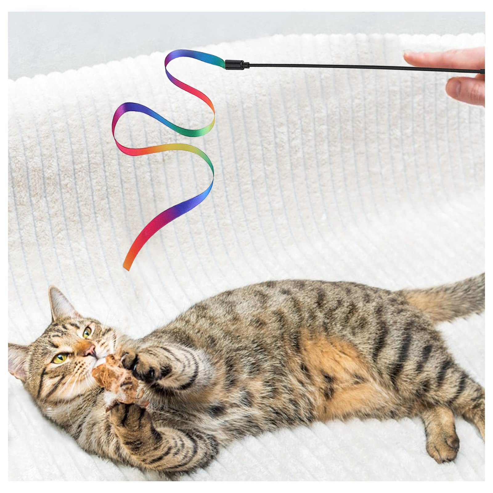 Andiker 2Pcs Cat Wand Teaser Toys - Interactive Rainbow & Leopard Print Fishing Pole Toys for Indoor Cats, Kitten Training Exerciser with Colorful Ribbon - Perfect Cat Gifts for Kitten Lovers (Playtime, Exercise & Bonding)