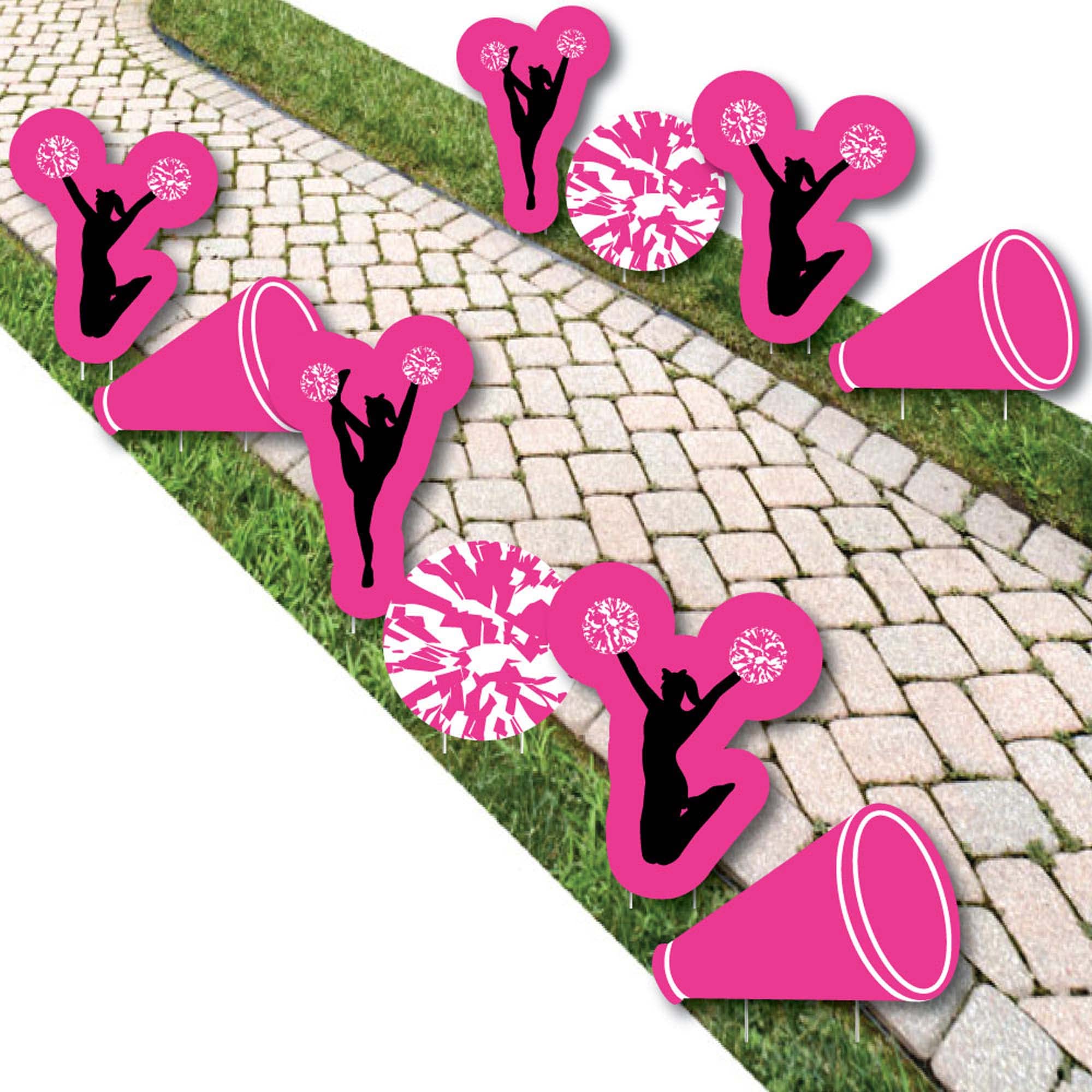 Big Dot of Happiness Cheerleading Decorations - 10-Piece Pom-Poms, Megaphones & Lawn Signs for Outdoor Birthday Parties, Cheerleader Celebrations & Game Day Spirit - Yard Decor for Sports Events & Team Pride