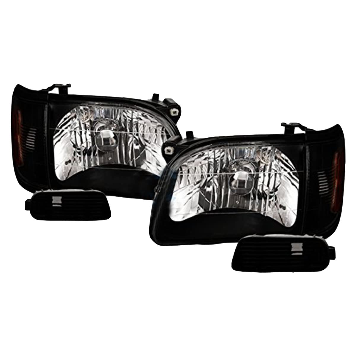 R&L Racing Black Factory Style Headlights with Corner Signal & Bumper Lamp Amber - Compatible with Toyota Tacoma 2001-2004 | Durable LED Lighting for Off-Road Adventures & Night Driving