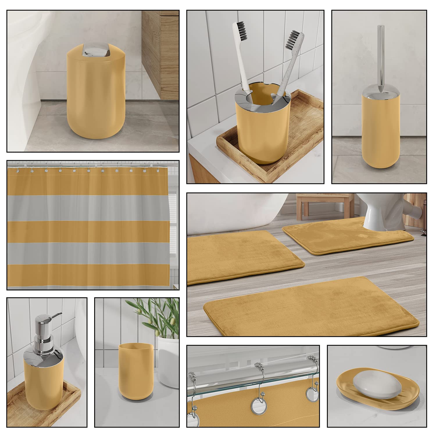 Clara Clark 23-Piece Luxury Bathroom Set - Non-Slip Soft Bath Rugs, Gold Shower Curtain with Liner & Hooks - Complete Bathroom Accessories for Master Bath, Guest Bath & Apartment Decor