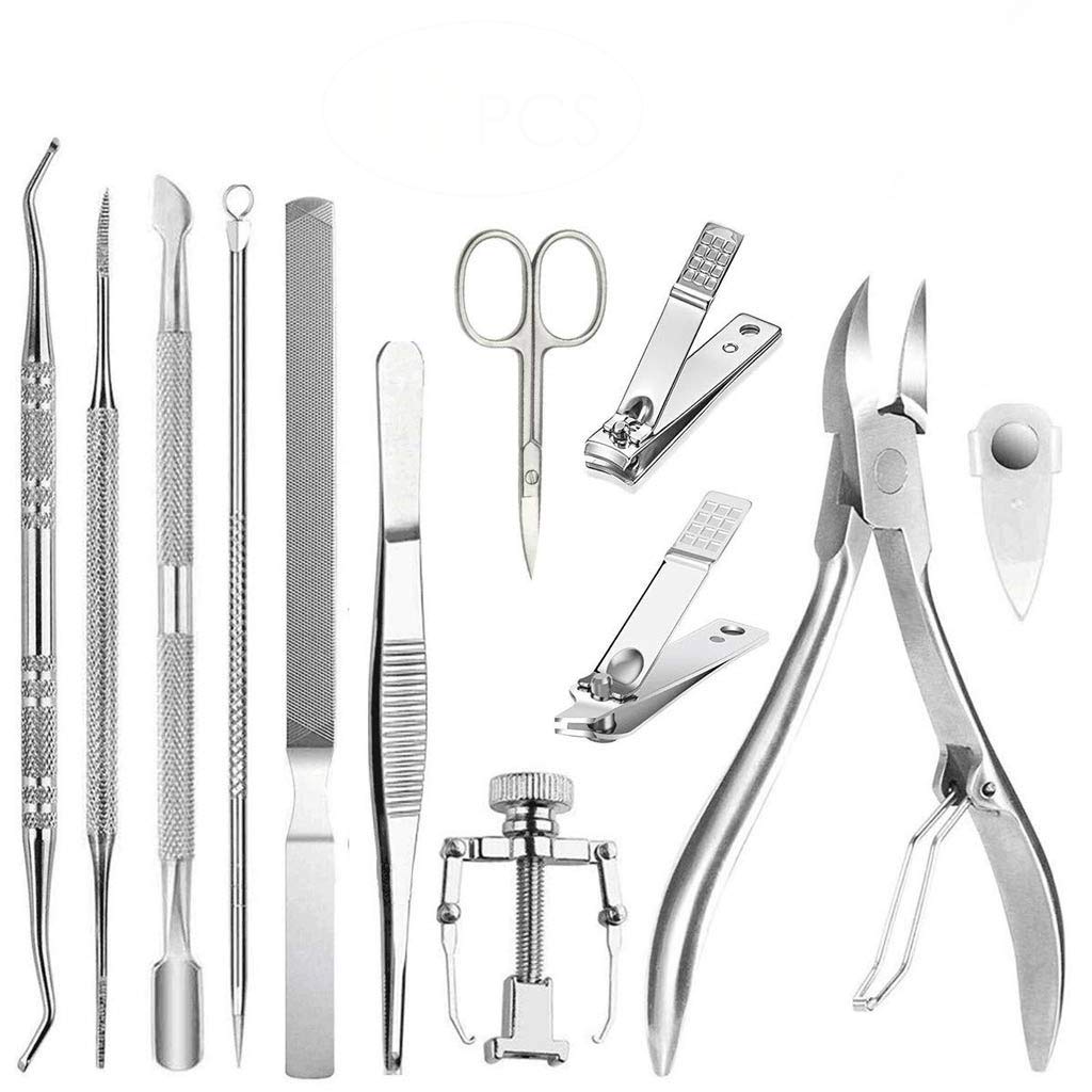 12Pcs Professional Pedicure Tools Kit - Ingrown Toenail Correction Clippers, Nail Care & Foot Care Set for Home & Salon Use - Perfect for Toenail Removal, Manicure & Pedicure Treatments