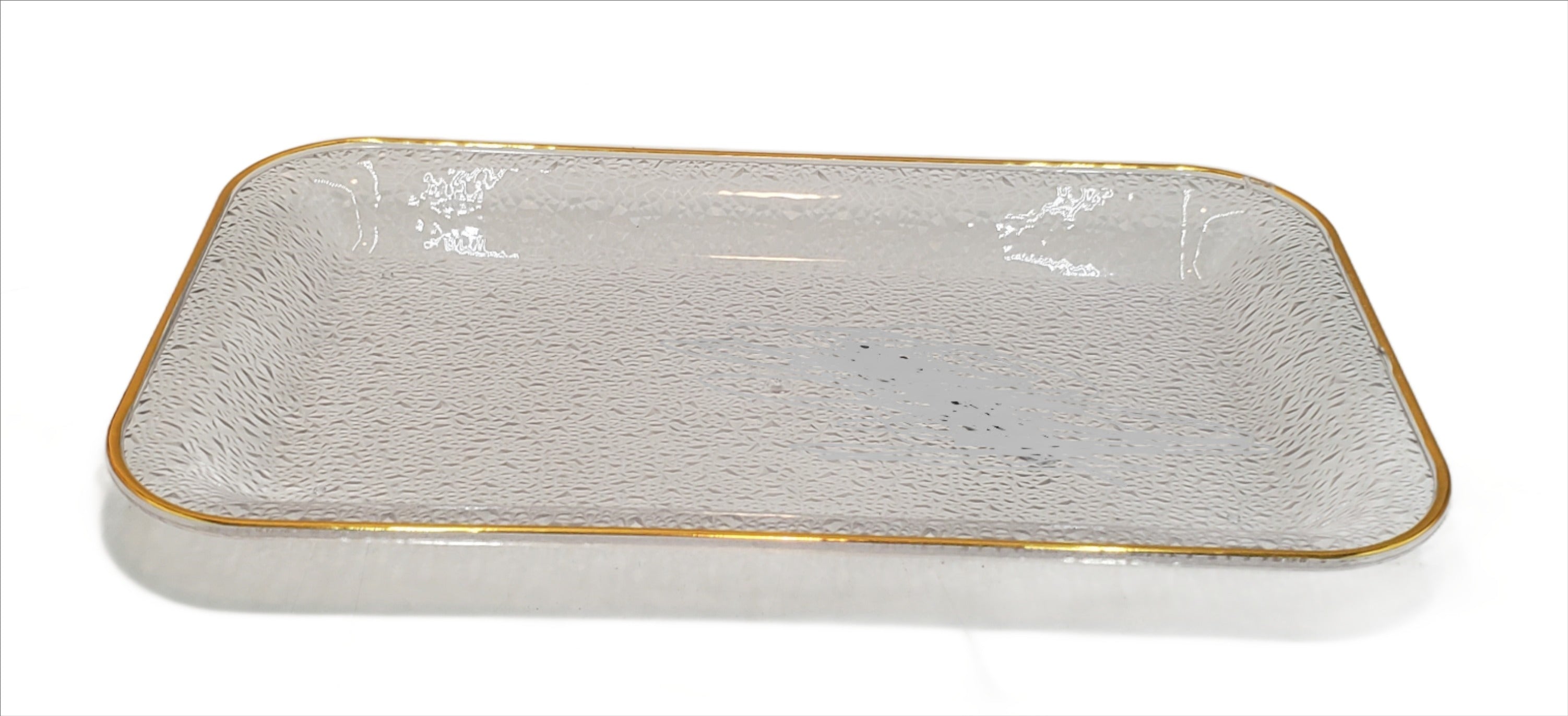 11.5x7 Inch Clear/Gold Plastic Tray - Multipurpose Serving, Organizing & Display Tray for Parties, Home & Office Use