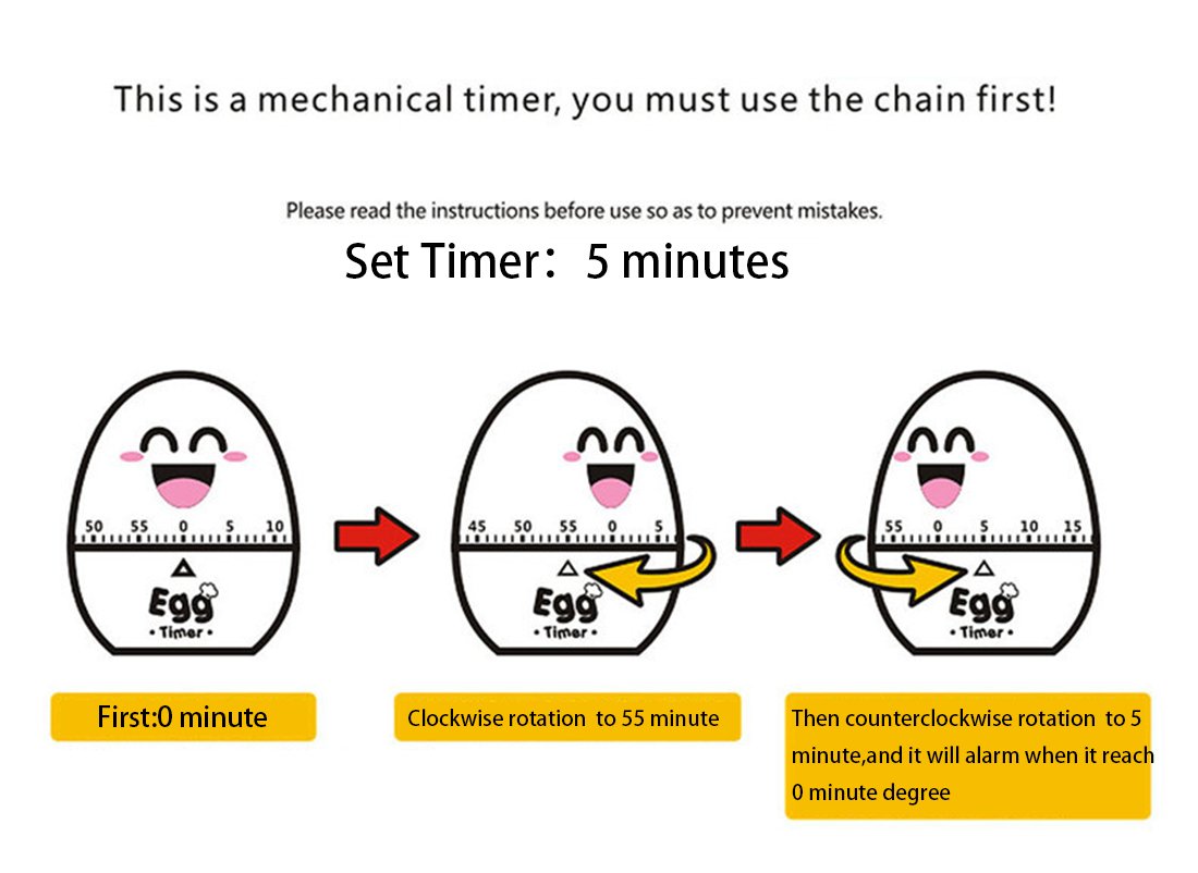 60 Minute White Funny Mechanical Kitchen Egg Timer - Perfect for Cooking, Baking, Kids & Home Use | Cute Countdown Timer for Eggs, Pasta, Baking Recipes & More