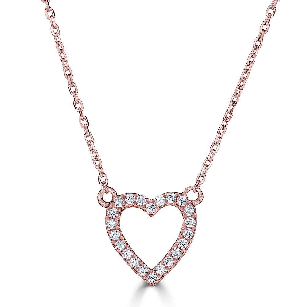 14K Gold 0.08 CTW Diamond Open Heart Necklace for Women - Dainty Petite Jewelry Gift for Her, Valentine's Day, Anniversary & Everyday Wear