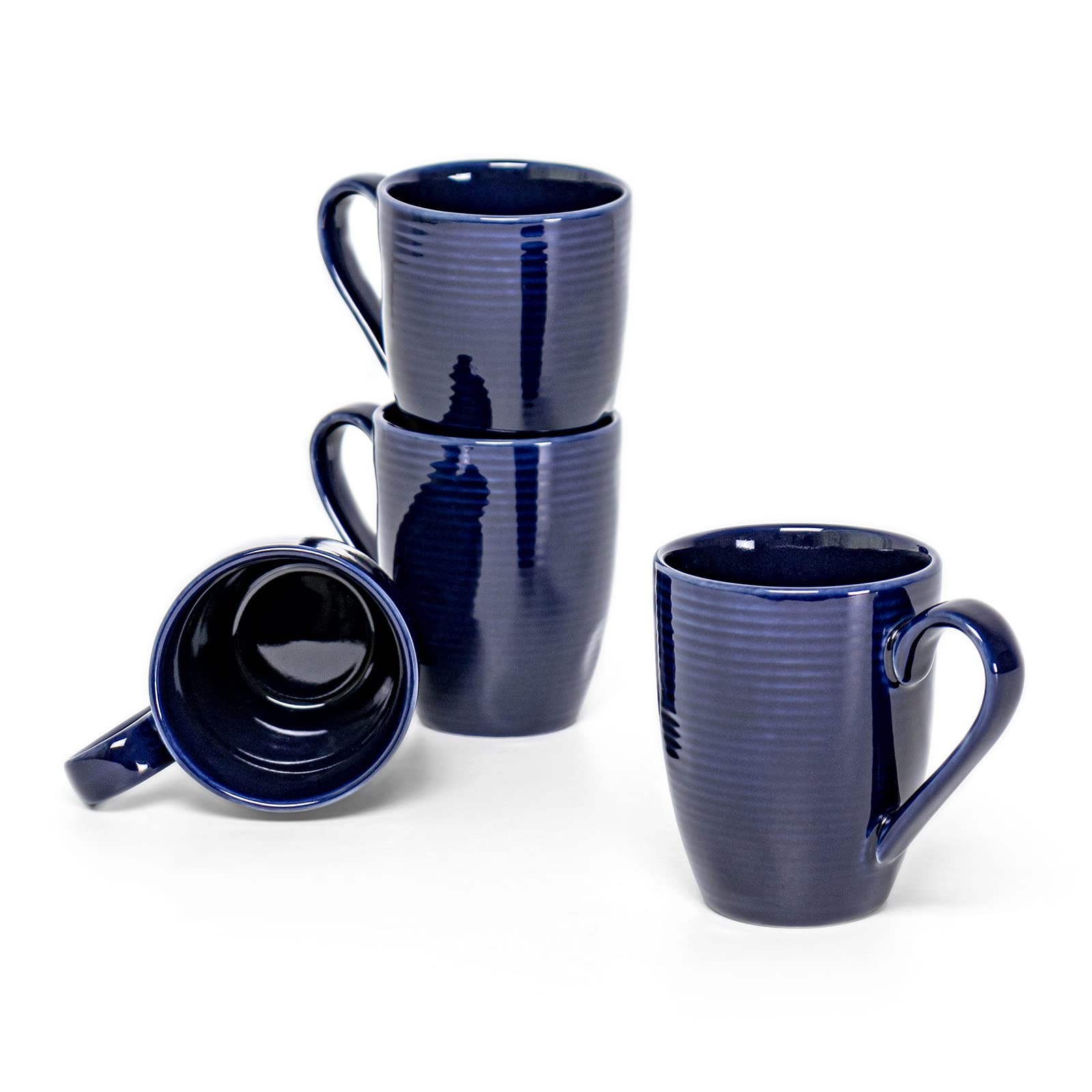 Premium Ceramic Coffee Mugs Set of 4 - 12 Oz Large Handle Tea Cups for Latte, Cocoa & Milk | Microwave & Dishwasher Safe | Christmas Gift for Men & Women | Dark Blue Textured Design | Perfect for Home, Office & Gifting