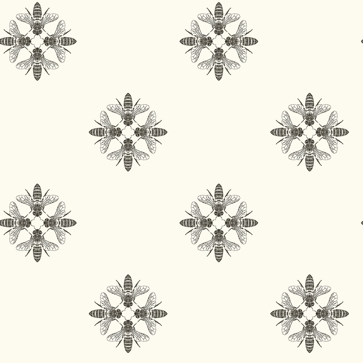 York Wallcoverings ON1643 Black and White Honey Bee Wallpaper - Vintage Botanical Design for Living Room, Bedroom, or Nursery Decor