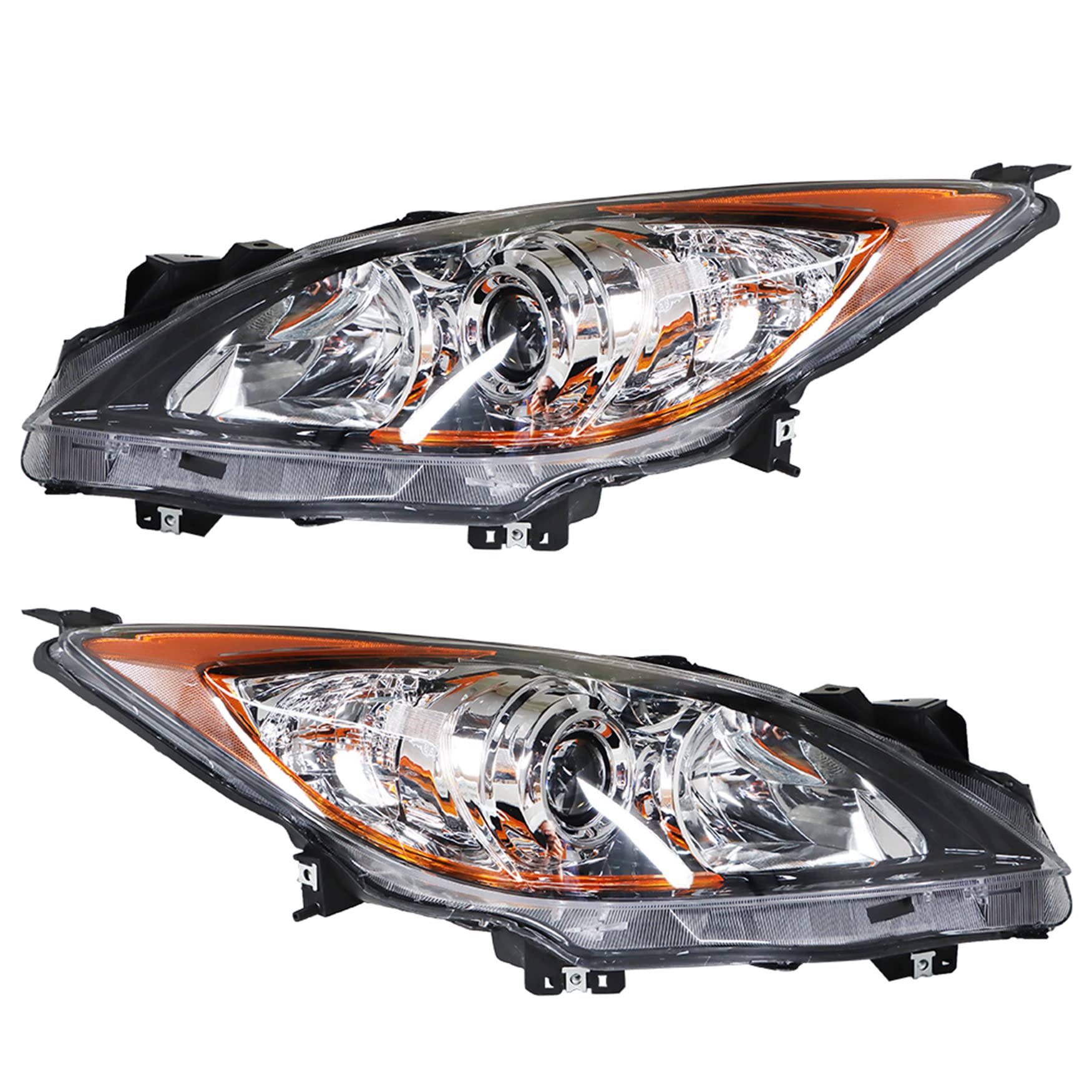 WFLNHB Replacement Headlights Assembly MA2518130 MA2519130 for 2010-2013 Mazda 3 - Halogen Projector Headlamps Pair (Left & Right Side) - Perfect for Night Driving & Enhanced Visibility