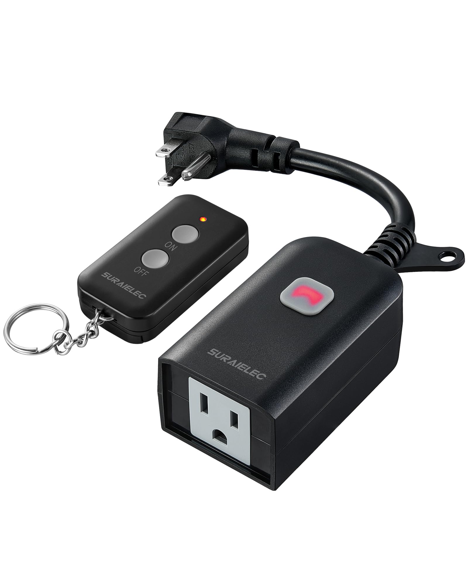 SURAIELEC Outdoor Remote Control Outlet - Wireless Waterproof Power Switch with 15 AMP, 100 FT Range (1 Remote + 1 Outlet) - Perfect for Outdoor Lights, Holiday Decorations, and Pool Equipment (Battery Included)