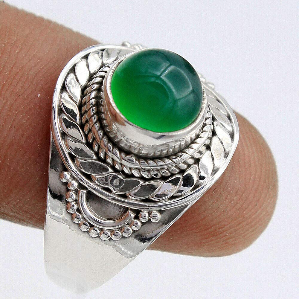 Green Onyx 925 Sterling Silver Rings for Women – Elegant Round Gemstone Bridesmaid Rings, Handmade Bezel Set Designer Jewelry – Perfect for Weddings, Parties & Everyday Wear