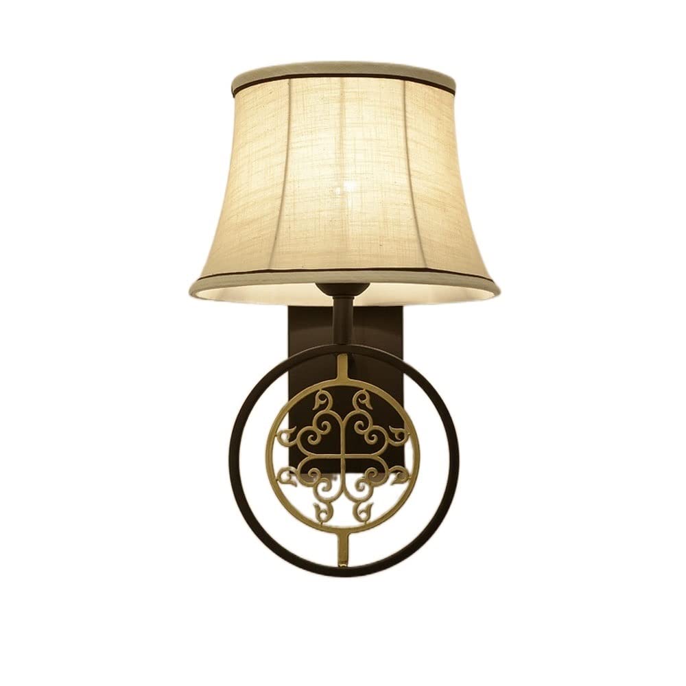 Vintage LED Wall Sconce Light - Antique Industrial Wall Lamp with Wrought Iron Frame & Fabric Shade for Living Room, Bedroom, Hallway | Modern Rustic Home Decor Lighting Fixture for Indoor Spaces