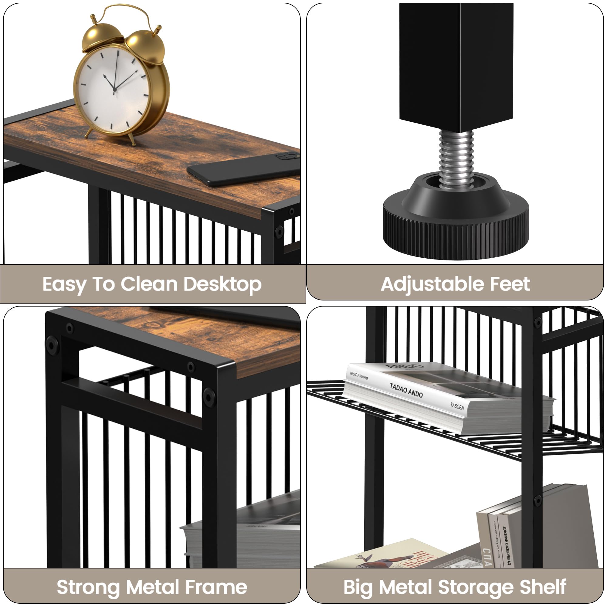 Compact 3-Tier Narrow End Table with Magazine Holder - Slim Nightstand & Space-Saving Side Table for Small Spaces - Rustic Brown - Perfect for Living Room, Bedroom, Study & Balcony
