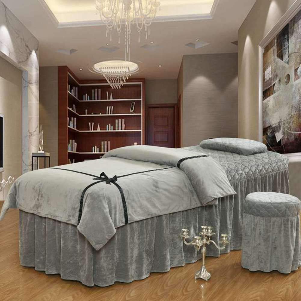 Luxury Plush Beauty Massage Table Sheet Set - European Style Velvet 4-Piece Bed Cover with Face Rest Hole for Spa & Salon - 80x190cm (31x75inch) | Perfect for Professional Massage Therapy, Facial Treatments & Relaxation Sessions