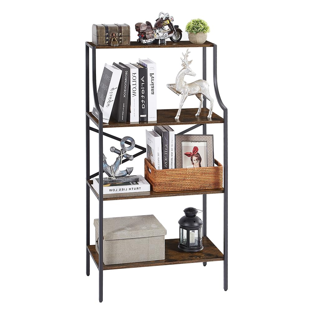 4 Tier Bookshelf - Rustic Brown Entryway Standing Shelf with Open Storage, Small Bookcase for Bedroom, Study & Living Room - Perfect for Organizing Books, Decor & Home Essentials