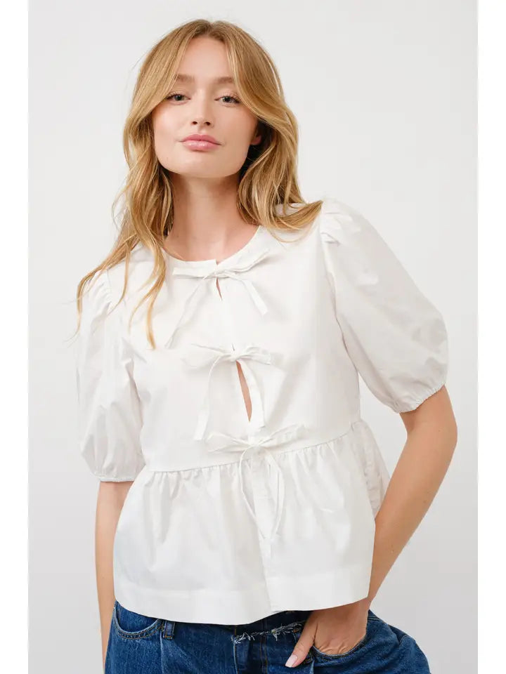 Stylish Bow Tie Peplum Top for Women - Trendy Blouse Sale $25.60 - Perfect for Office Wear, Date Nights & Special Occasions