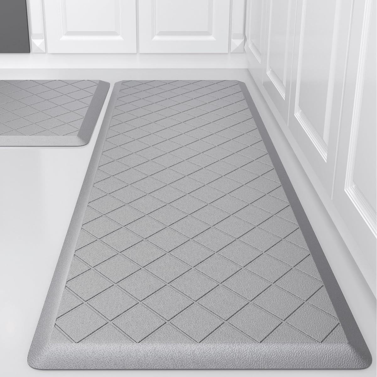 **2-Pack Anti-Fatigue Kitchen Mats with Non-Slip Backing – Cushioned, Ergonomic Floor Mats for Standing Comfort in Home Kitchen, Office, Sink & Laundry Areas (Grey) – Perfect for Cooking, Dishwashing & Long Work Hours**