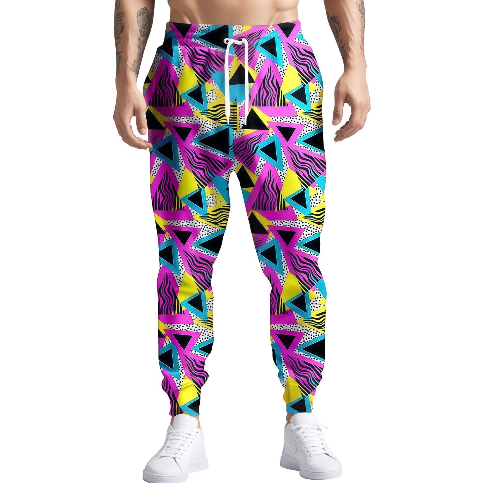 80s 90s Retro Men's Jogger Pants - Funny Printed Sweatpants for Workout, Running & Casual Wear | Athletic Track Pants with Pockets | Perfect for Gym, Lounge & Street Style