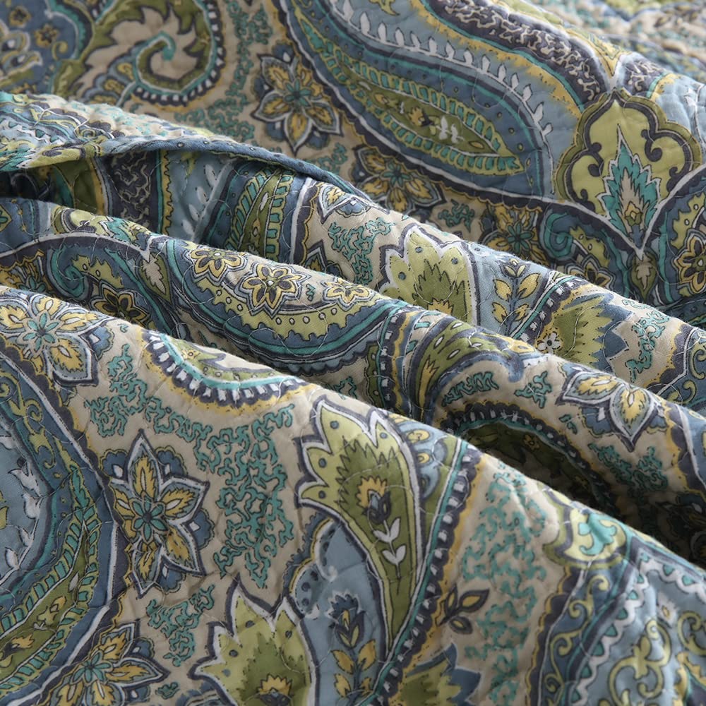 Autumn Dream Cotton Bedspread Quilt Set - 3 Piece Reversible Comforter Coverlet Set with Classic Damask Paisley Design, Queen Size - Perfect for Fall Bedroom Decor & Cozy Seasonal Home Styling