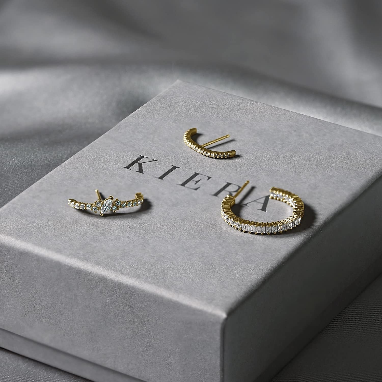 KIERA Yellow Gold Plated Sterling Silver Cubic Zirconia Mixed Stone Hoop Stud Earrings for Women - Perfect for Parties, Weddings & Everyday Elegance
