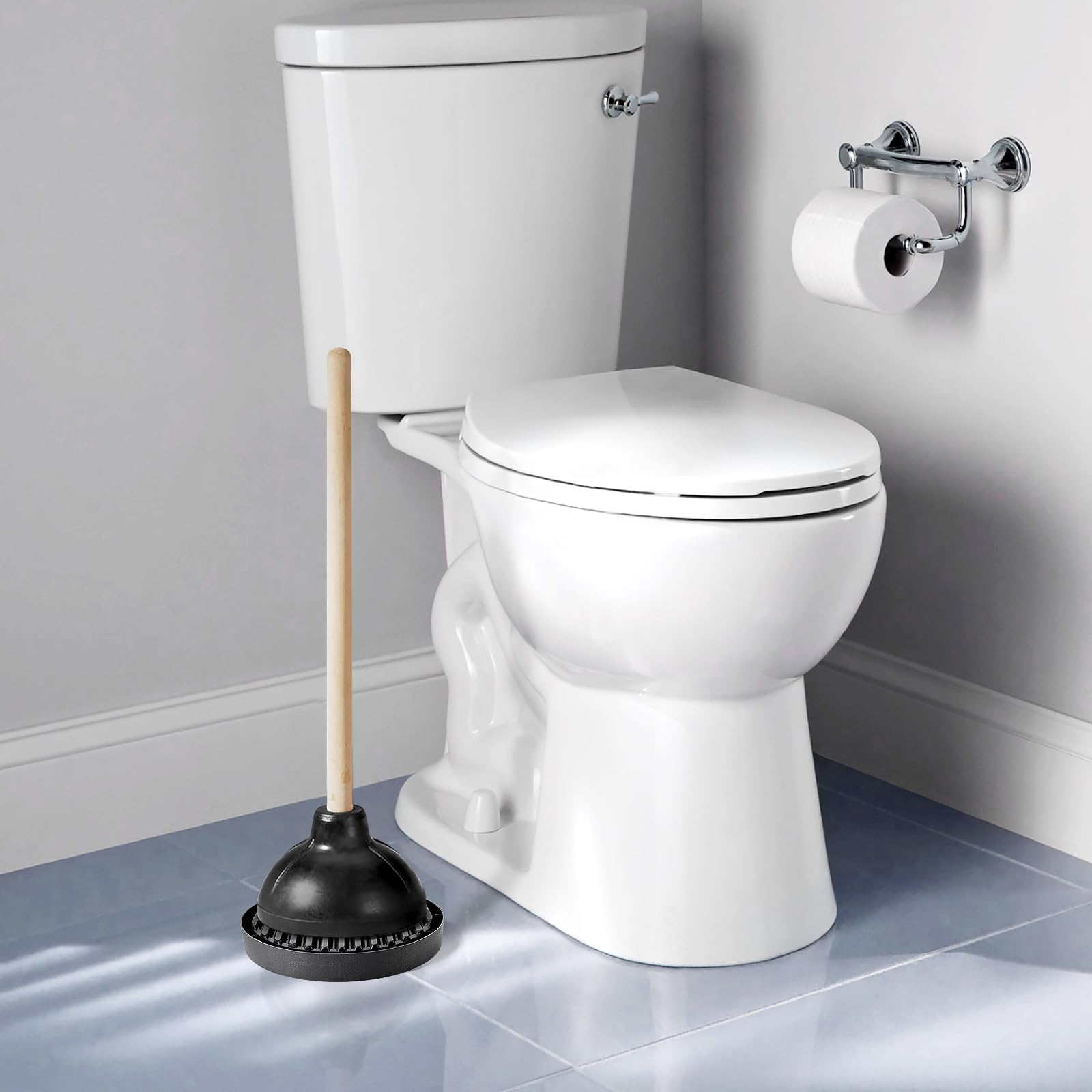 Toilet Plunger Holder & Drying Tray - Non-Slip Plunger Mat with Quick-Dry Design - Catches Drips & Wicks Water Away - Perfect for Bathroom, Kitchen, or Utility Room (Gray)