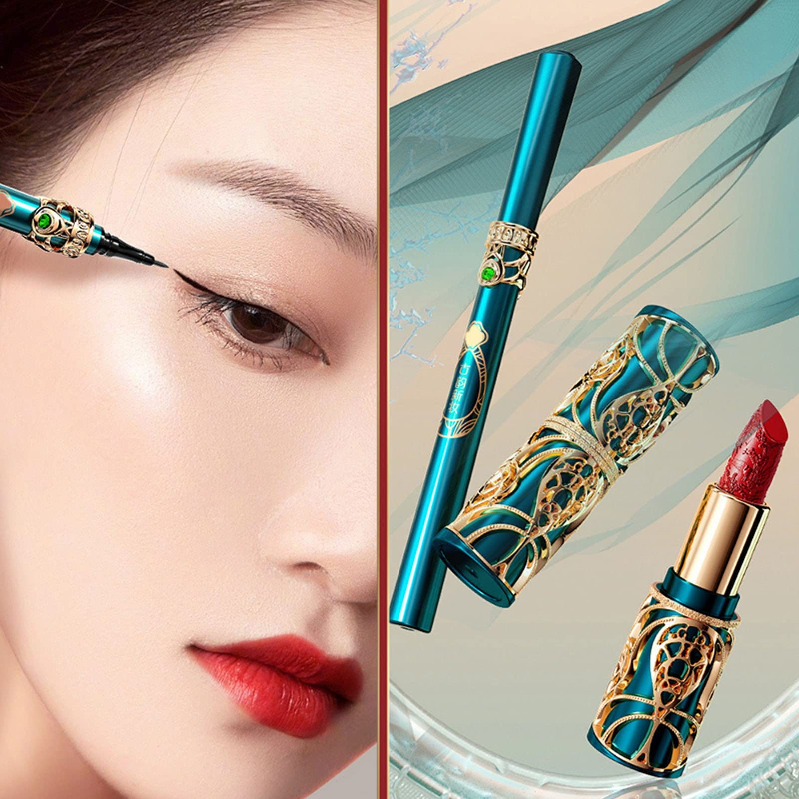 Oriental Ethnic Style Beauty Set - 4 Lipsticks & 1 Eyeliner (3ML) | Perfect Gift for Women | Makeup Palettes for Party, Wedding & Special Occasions