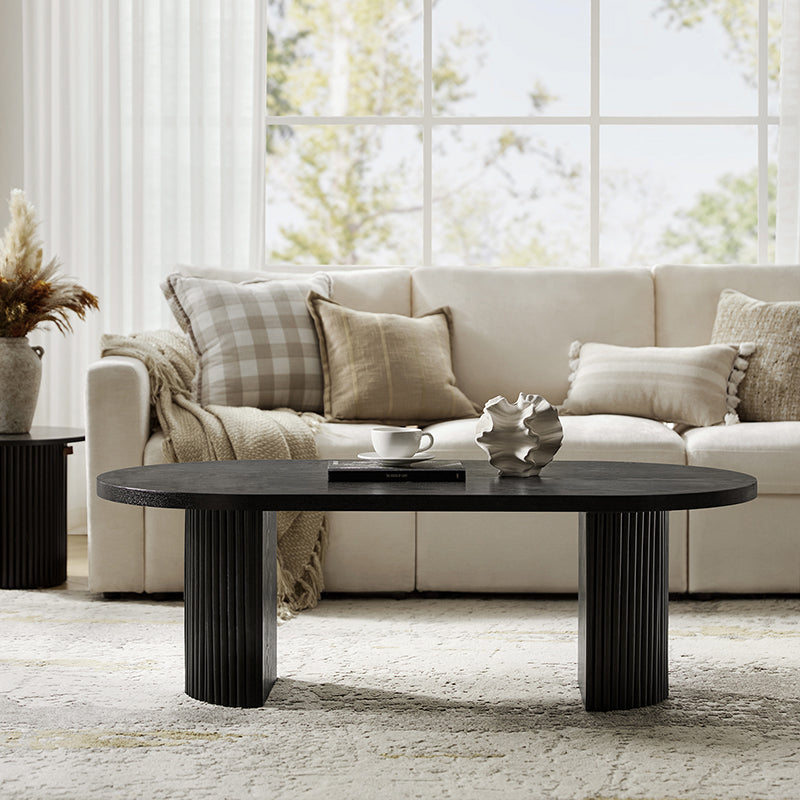 Laurenzo Adjustable Solid Wood Oval Coffee Table with Convertible Nesting Design - Modern Living Room Furniture for Small Spaces & Home Decor