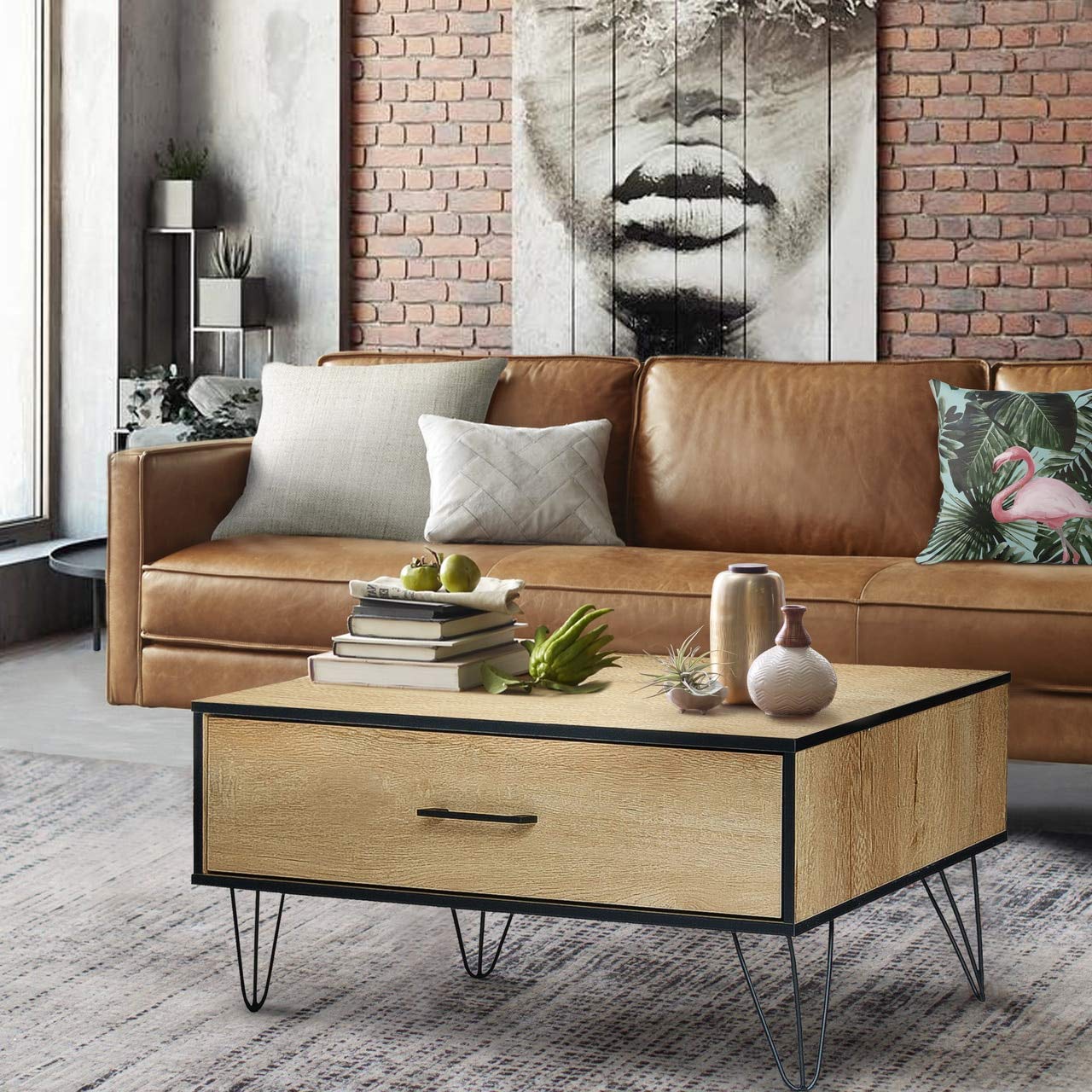 Classic Rectangular Wood Coffee Table with Drawer - Multipurpose Living Room Furniture in Wotan Eiche Oak with Black Edging - Perfect for Small Spaces, Home Decor & Coffee Table Books Display