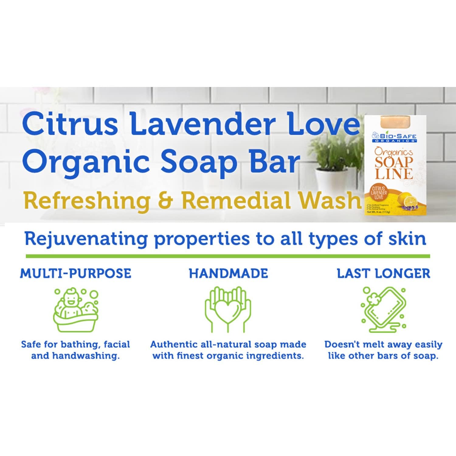Bio-Safe Organics Citrus Lavender Love Organic Soap - 100% Natural Handmade Luxury Bath Bar for Dry & Sensitive Skin | Relaxing Aromatherapy Gift Set with Moisturizing Properties | 4oz x 12 Pack | Perfect for Spa, Self-Care & Holiday Gifting