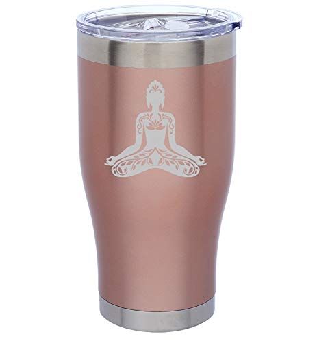 24 oz Rose Gold Double Wall Vacuum Insulated Stainless Steel Tumbler - Buddha Yoga Lotus Travel Mug for Coffee, Tea & Cold Drinks - Perfect for Office, Gym, Yoga & Outdoor Activities