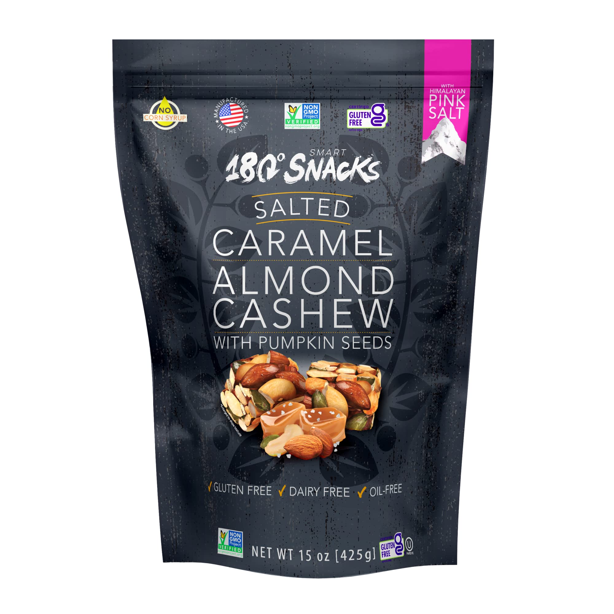 Organic Himalayan Salted Caramel Almond Cashew Snack Mix - Gluten-Free, Non-GMO, Dairy-Free Healthy Snacks for Adults & Kids - 15 oz Pack - Perfect for Office, Travel, Hiking & On-the-Go Nutrition
