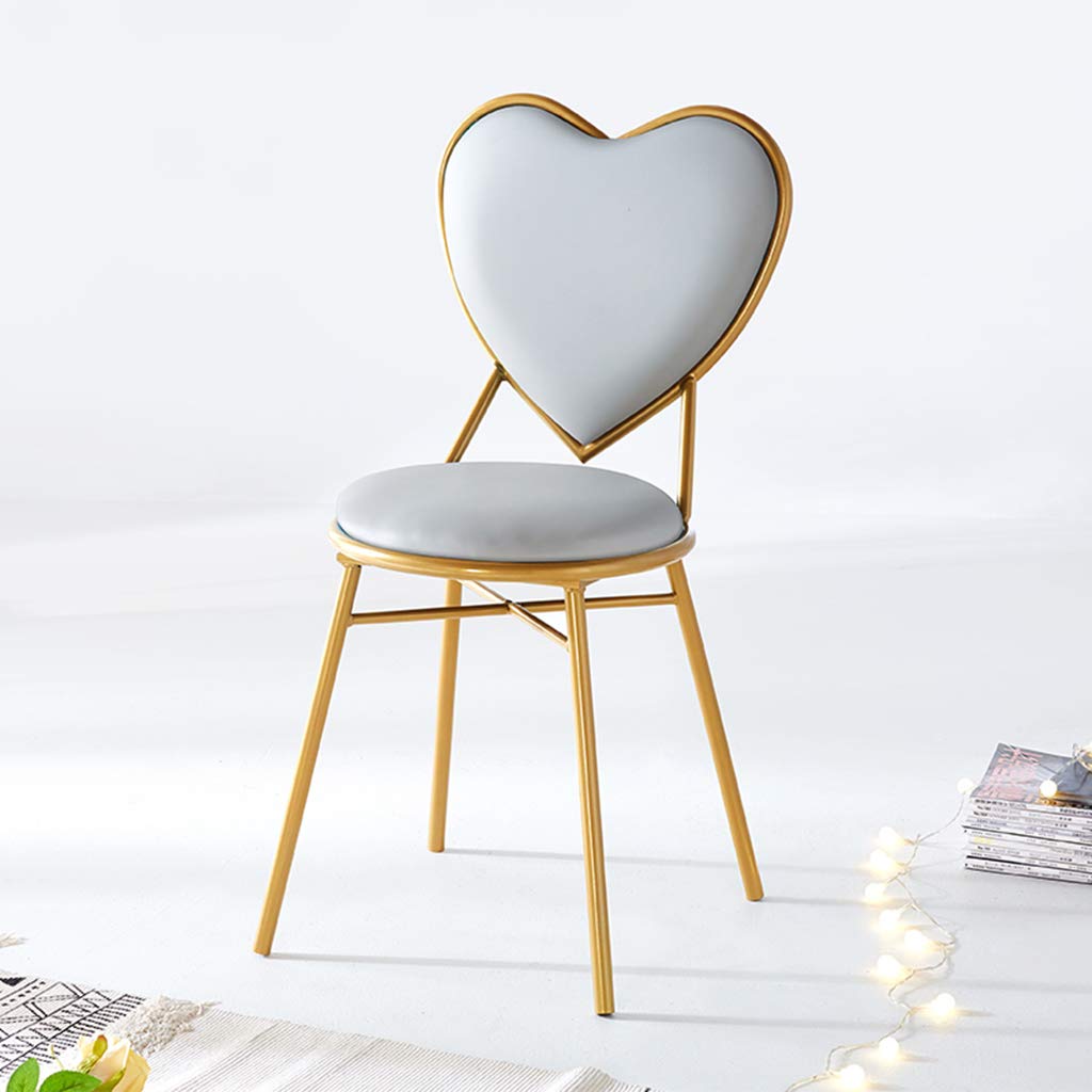 Heart-Shaped Makeup Stool - PU Leather Vanity Chair with Golden Metal Legs for Bedroom & Dressing Table | Gray Upholstered Seat for Girls Room Decor & Home Furniture