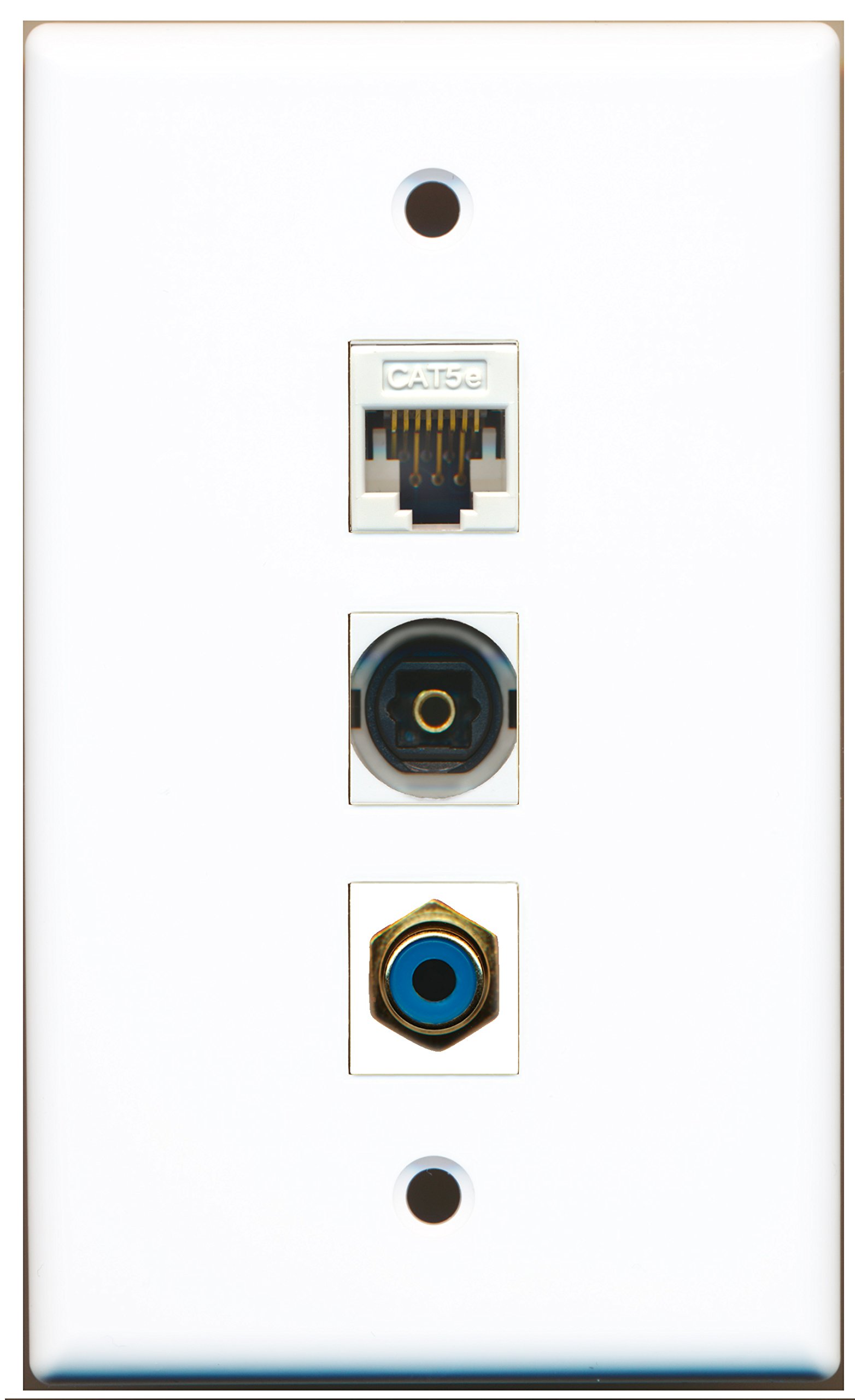 RiteAV 1 Port RCA Blue + 1 Port Toslink + 1 Port Cat5e Ethernet White Wall Plate - Home Theater & Audio Video Installation Accessory