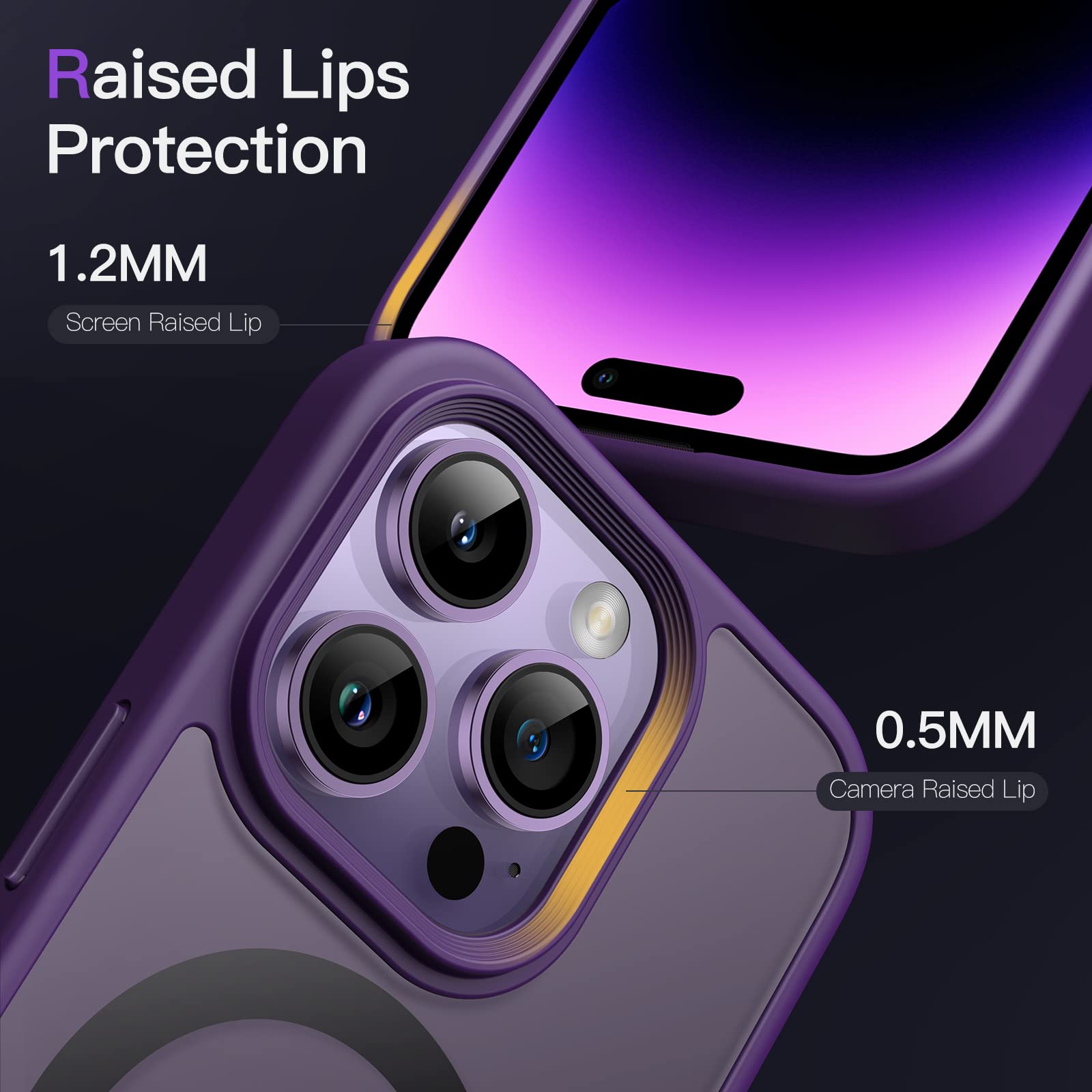 JETech Magnetic Case for iPhone 14 Pro 6.1 Inch - Slim Shockproof Phone Cover with MagSafe Compatibility, Translucent Matte Back in Deep Purple | Perfect for Everyday Protection & Wireless Charging