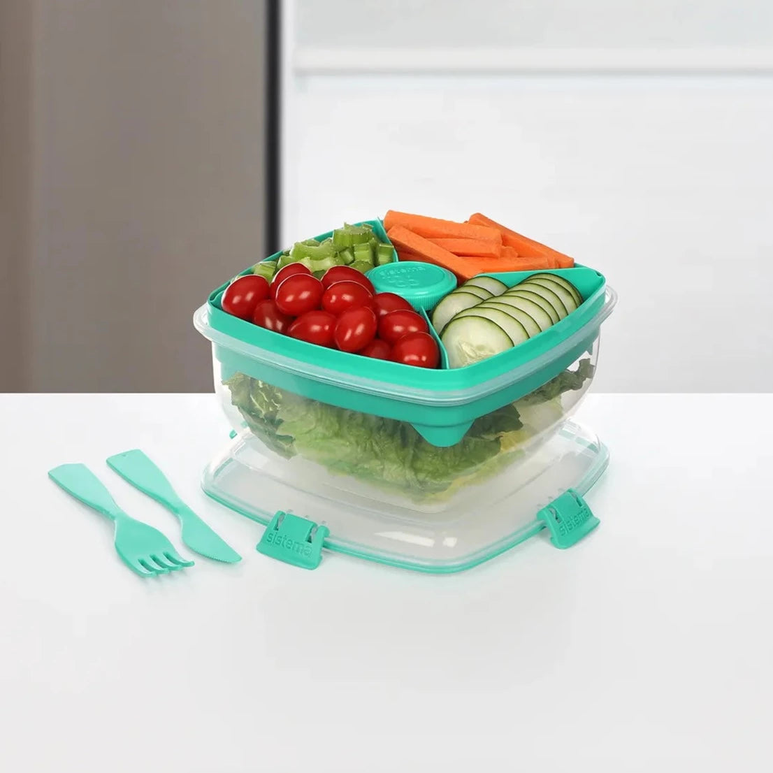 1.63L Salad Max TO GO Teal - Portable Salad Container for Work, School & Picnics - BPA-Free Leak-Proof Lunch Box